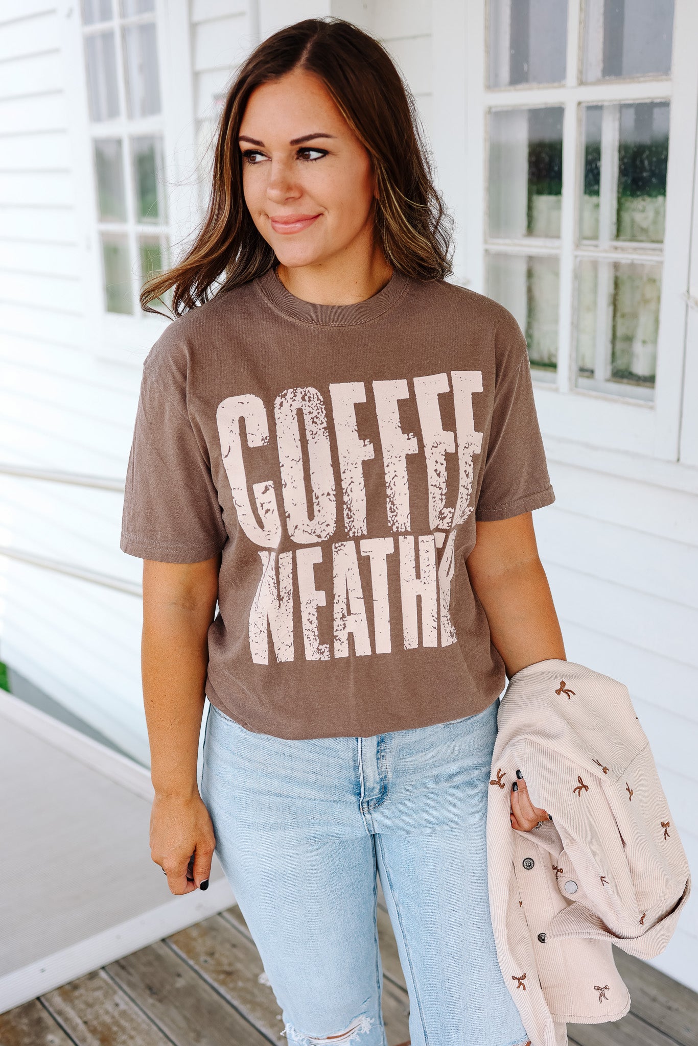 Coffee Weather Block Letters Graphic Tee - Espresso
