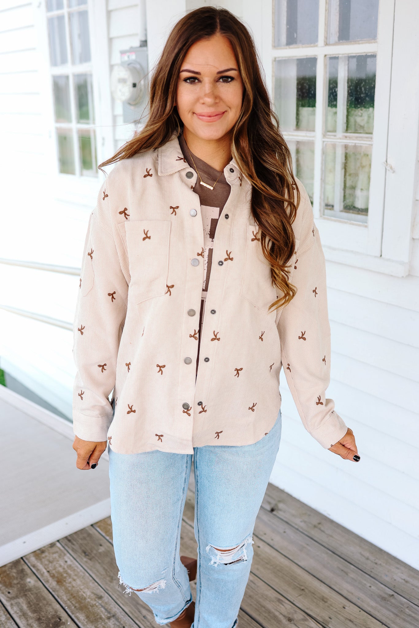 Tessa Bow Embroidered Corduroy Shirt - Ercu