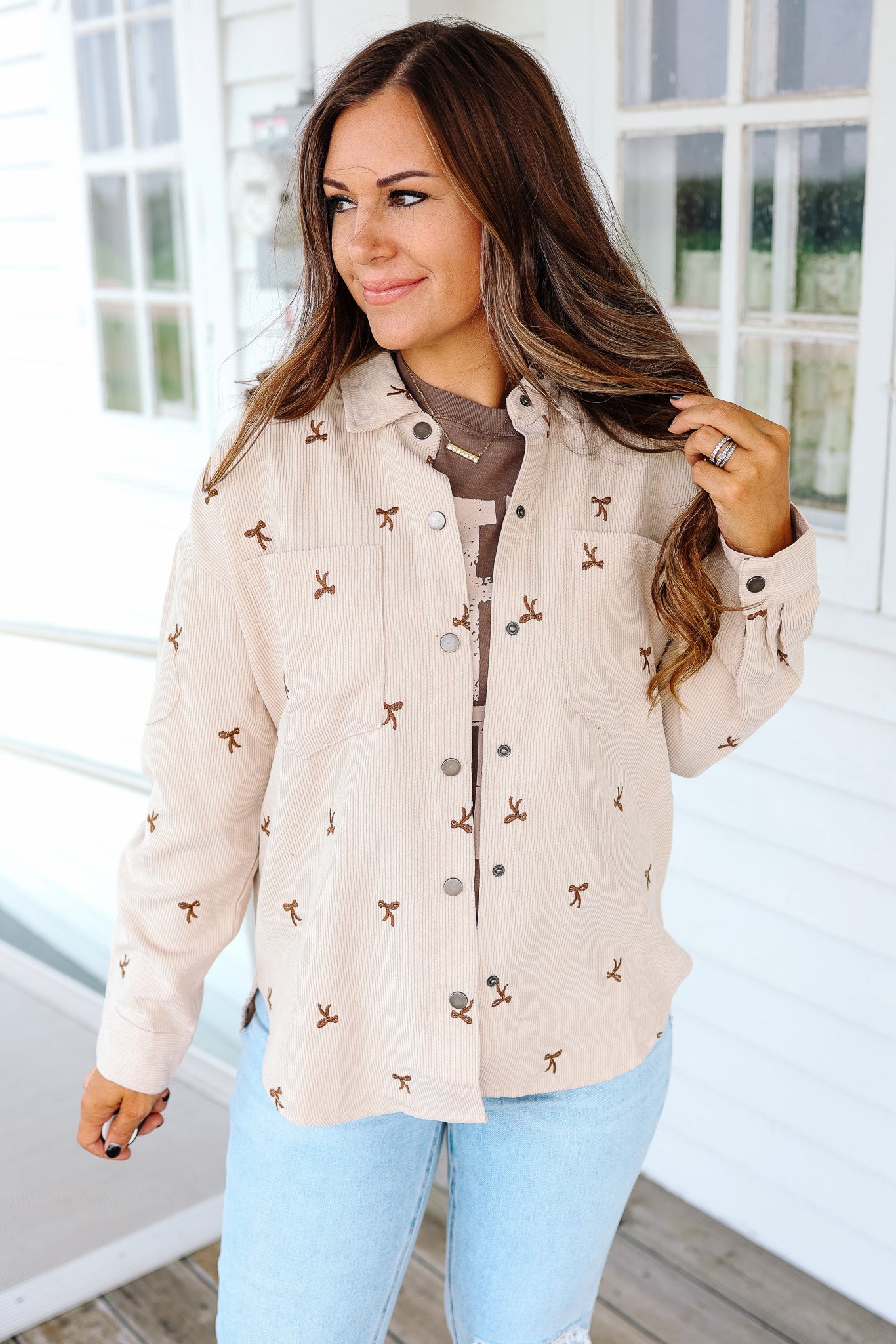 Tessa Bow Embroidered Corduroy Shirt - Ercu