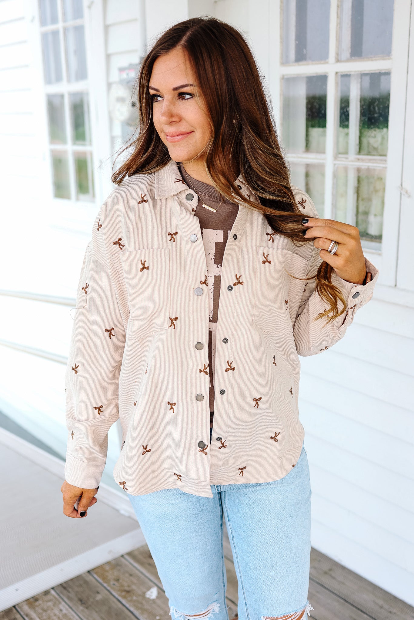 Tessa Bow Embroidered Corduroy Shirt - Ercu