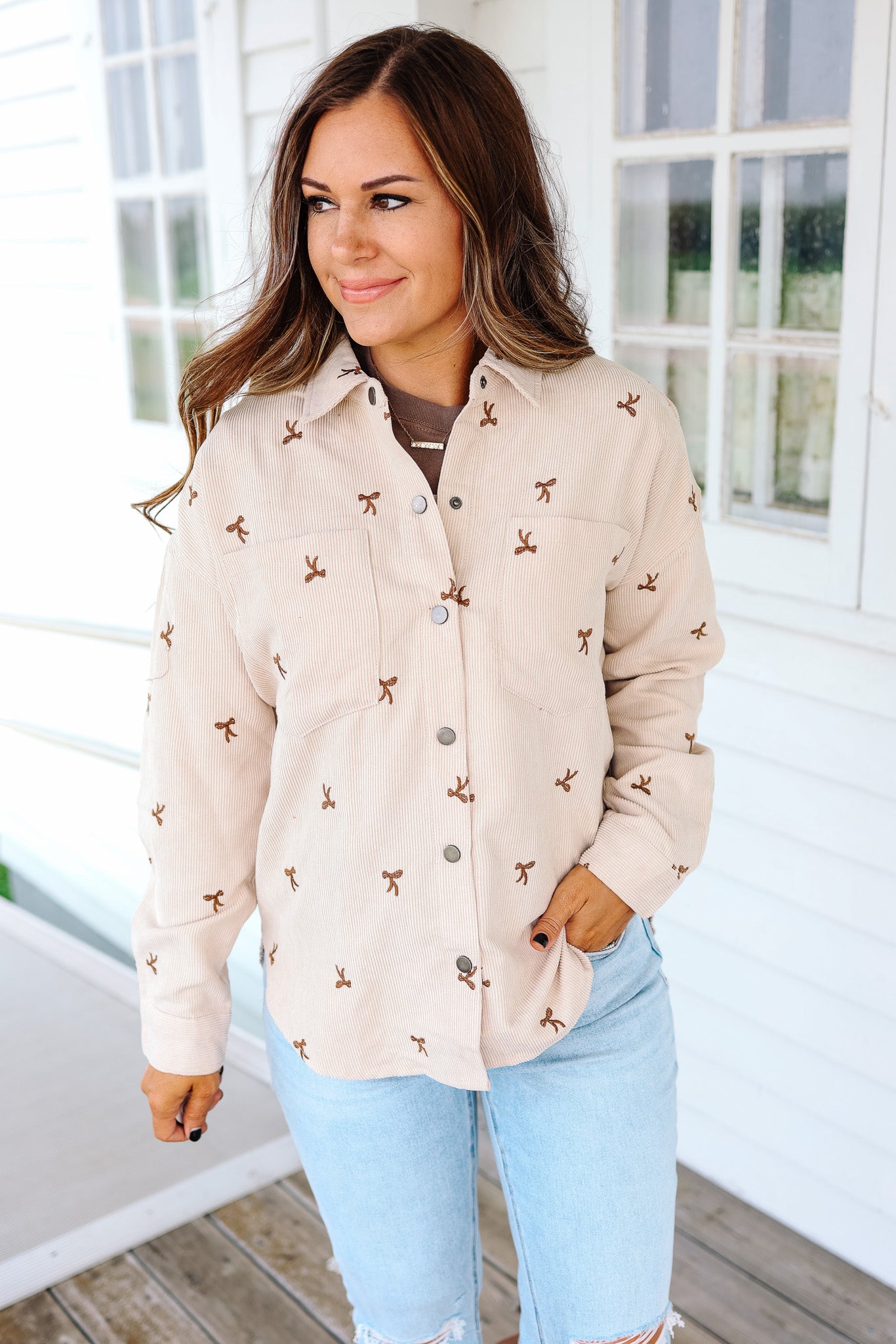 Tessa Bow Embroidered Corduroy Shirt - Ercu