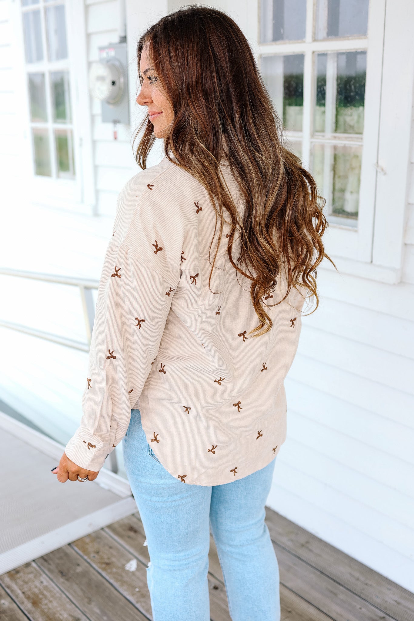 Tessa Bow Embroidered Corduroy Shirt - Ercu