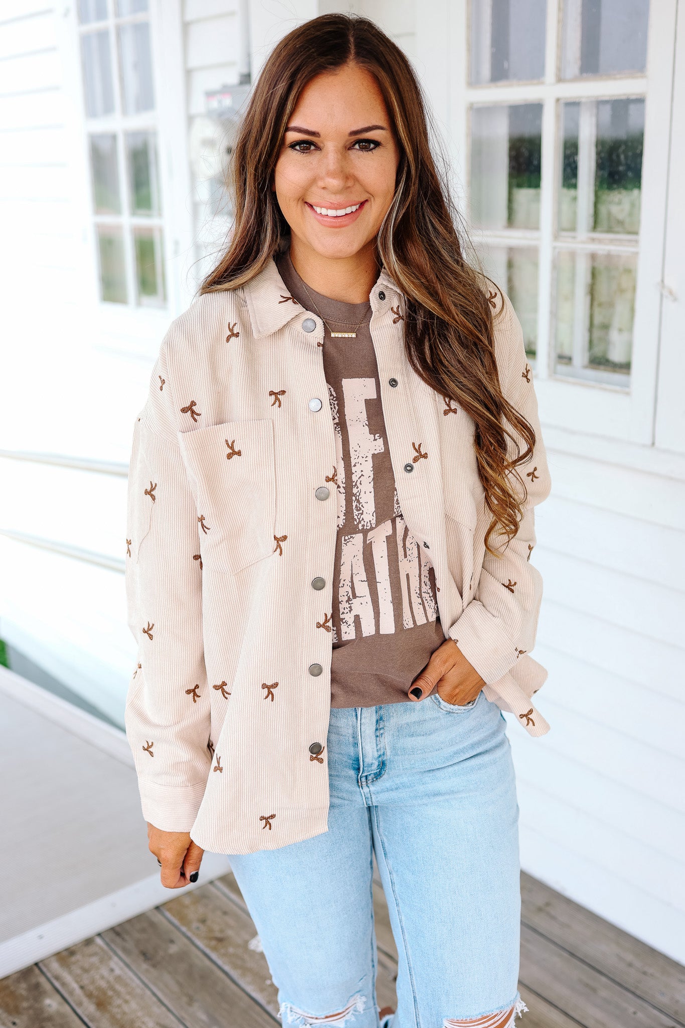 Tessa Bow Embroidered Corduroy Shirt - Ercu