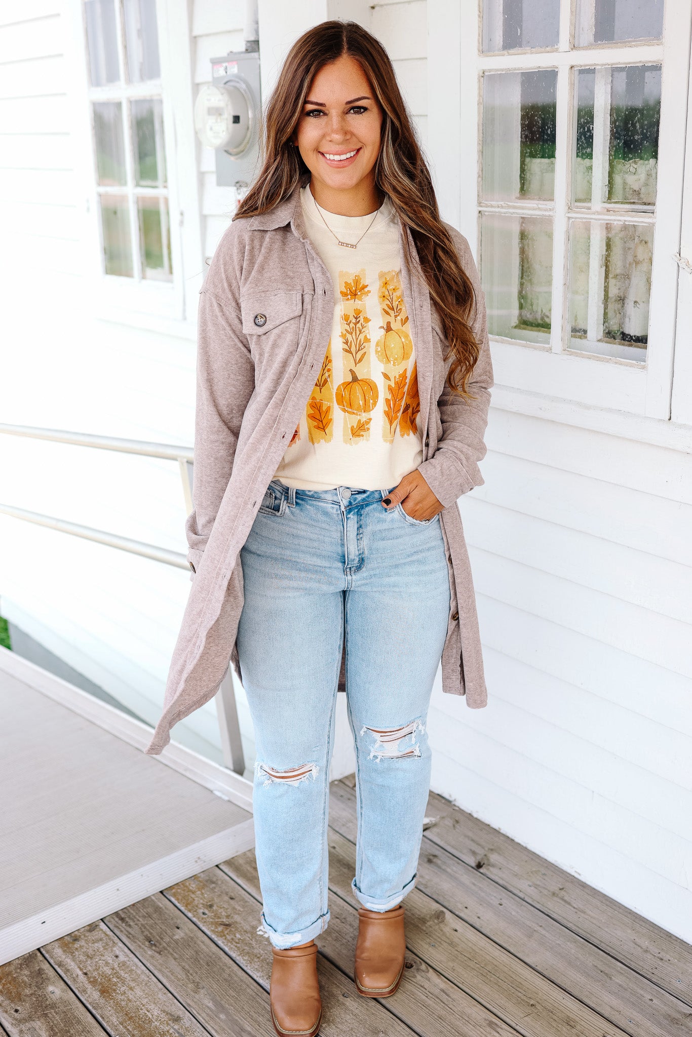 Rita Brushed Long Line Shacket - Mocha