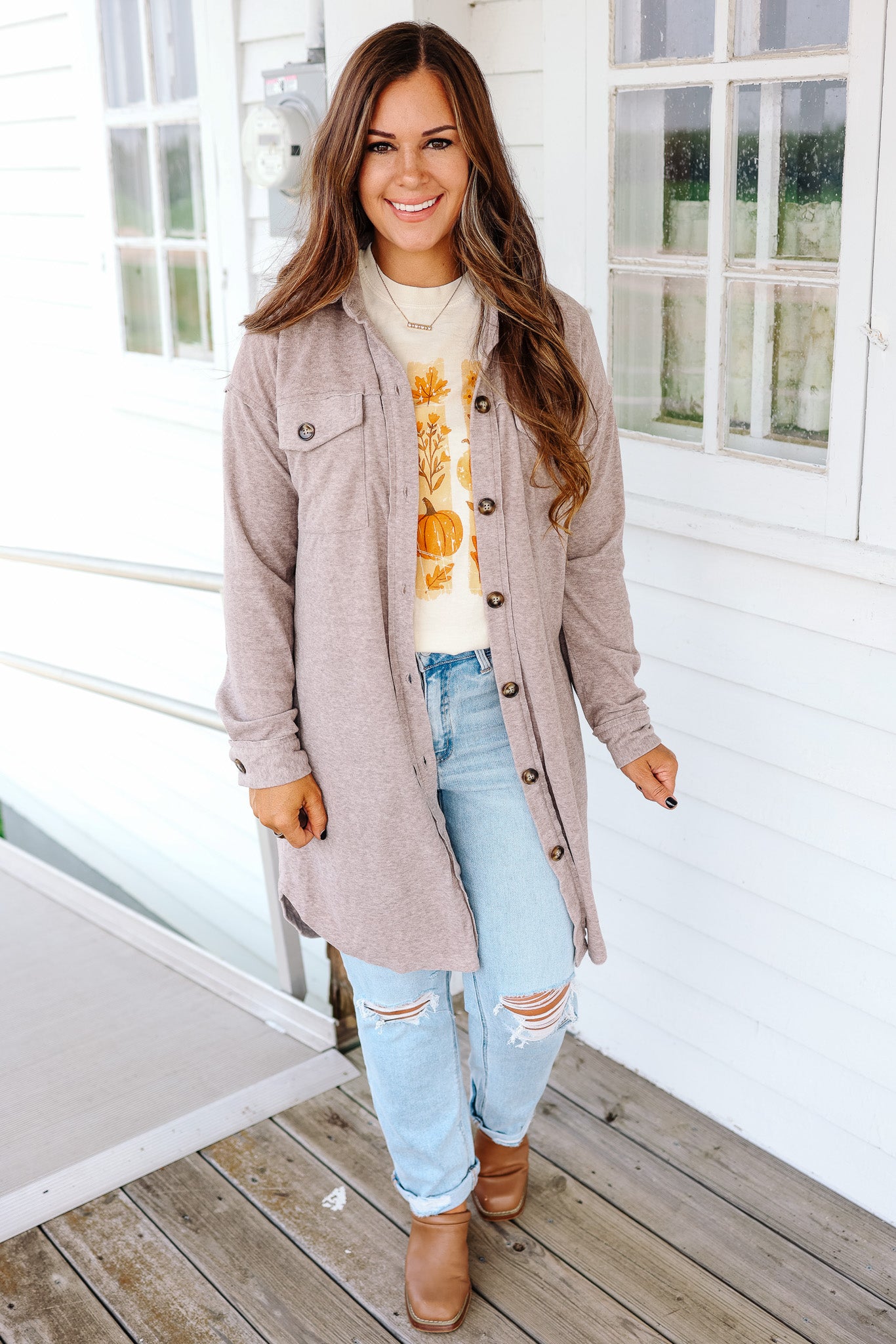 Rita Brushed Long Line Shacket - Mocha