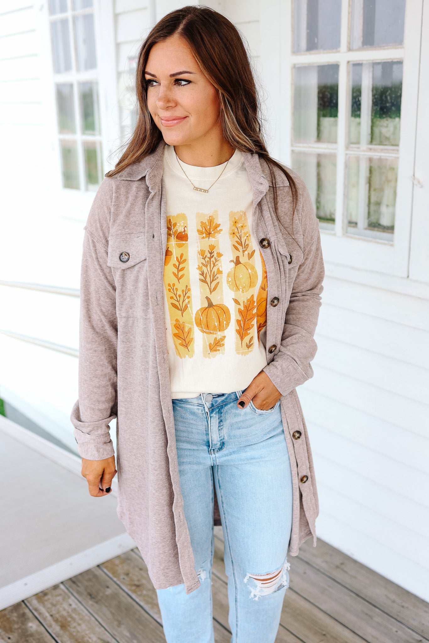 Rita Brushed Long Line Shacket - Mocha