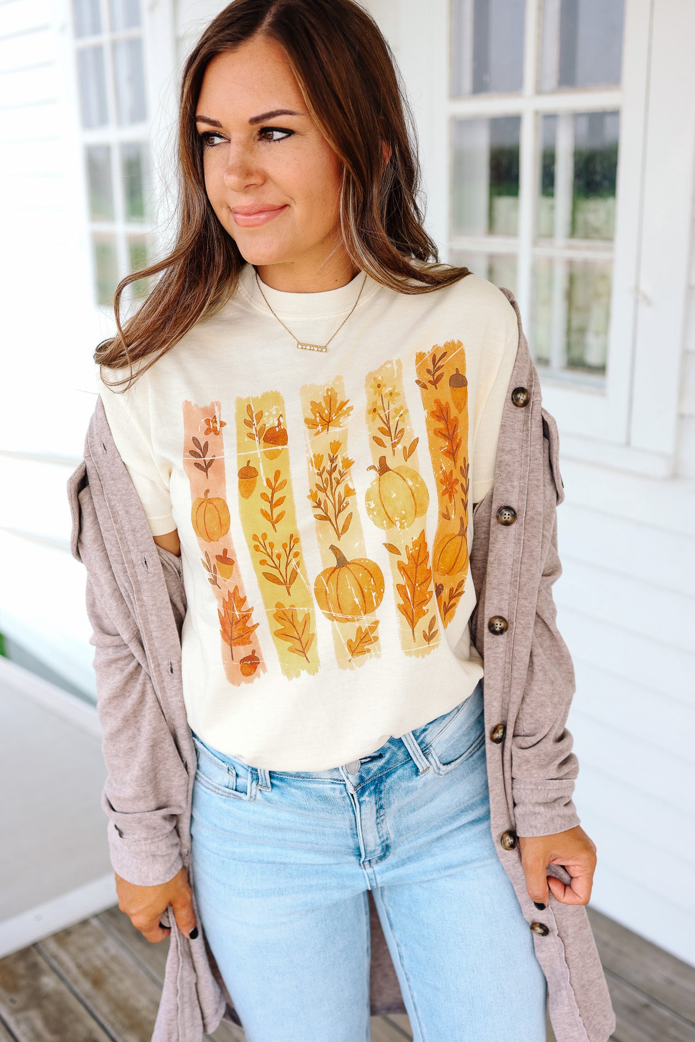 Brushstroke Floral Fall Graphic Tee - Ivory