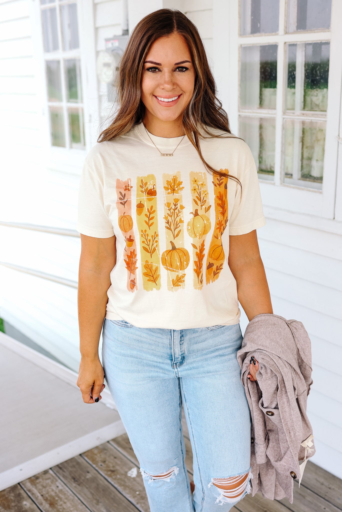 Brushstroke Floral Fall Graphic Tee - Ivory
