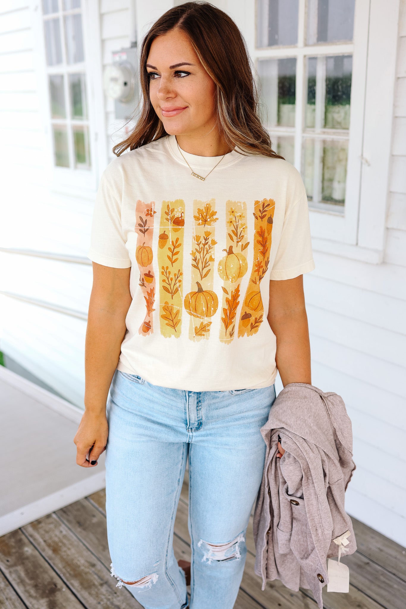 Brushstroke Floral Fall Graphic Tee - Ivory