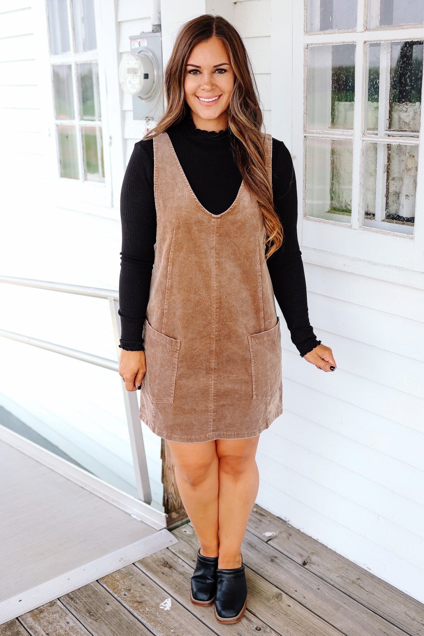 Brynn Corduroy Overall Dress - Taupe