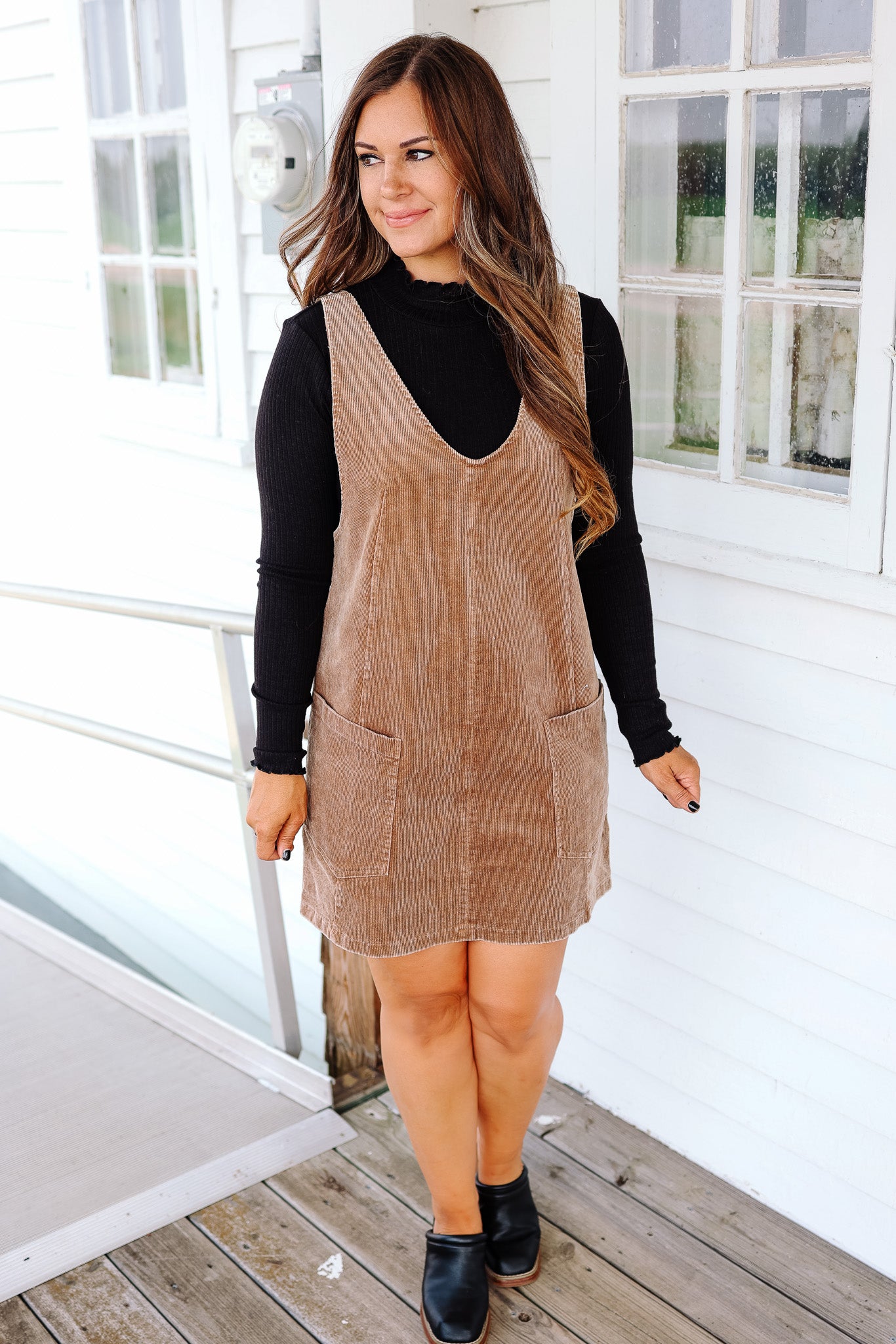 Brynn Corduroy Overall Dress - Taupe