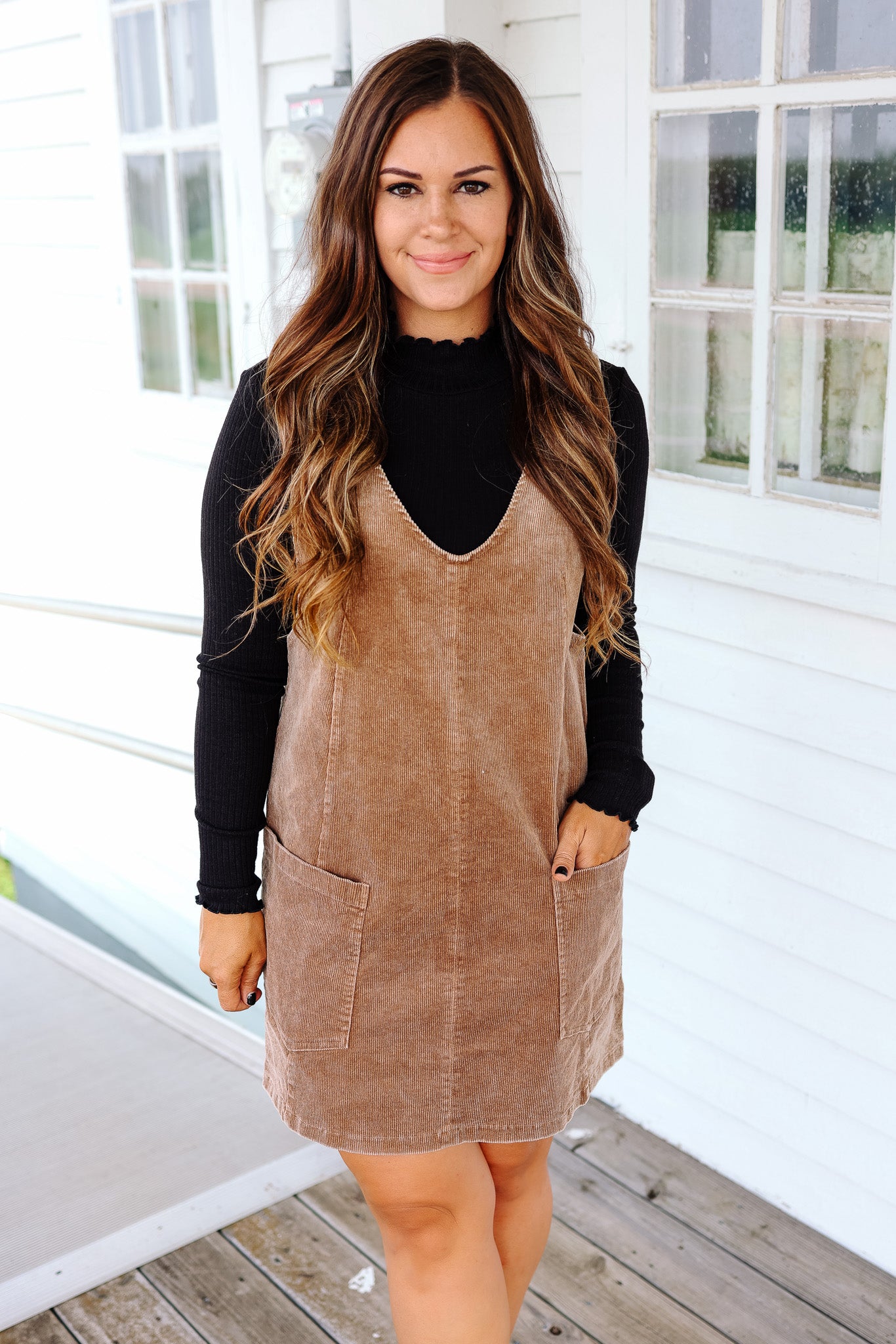 Brynn Corduroy Overall Dress - Taupe
