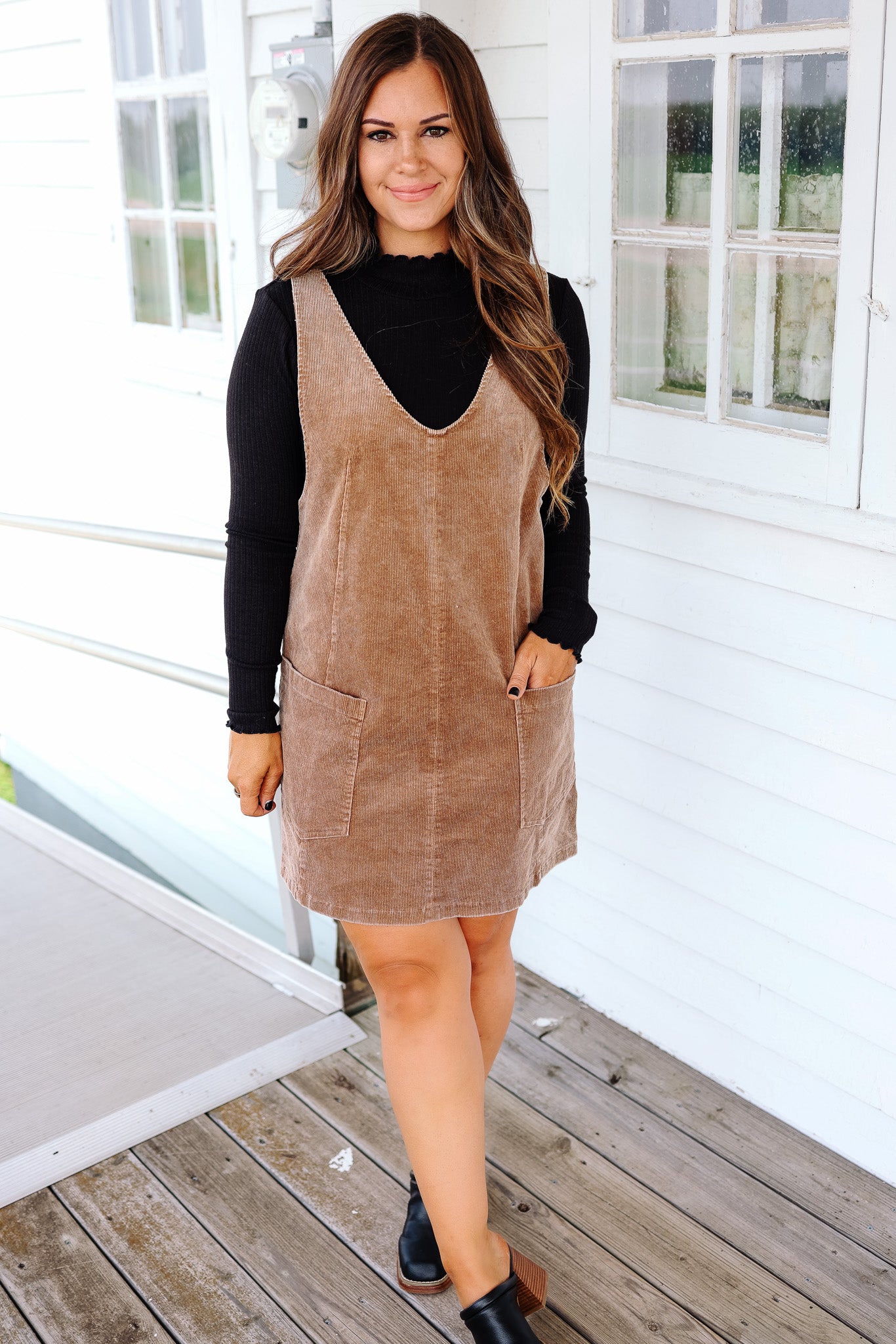 Brynn Corduroy Overall Dress - Taupe