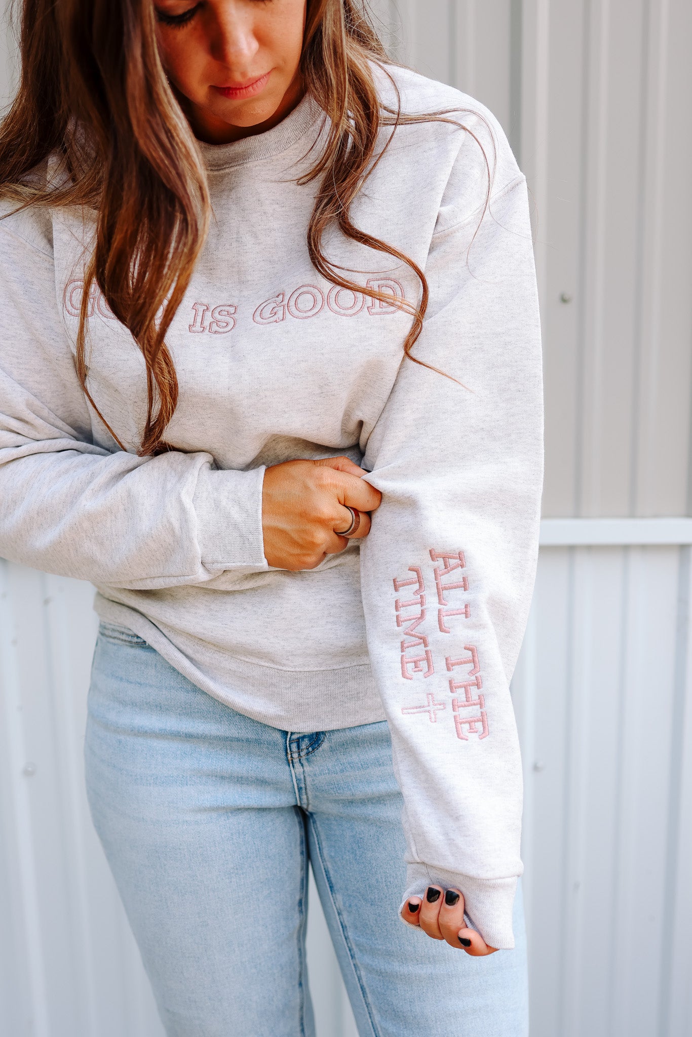 God Is Good Embroidered Crewneck Sweatshirt - Multiple Colors