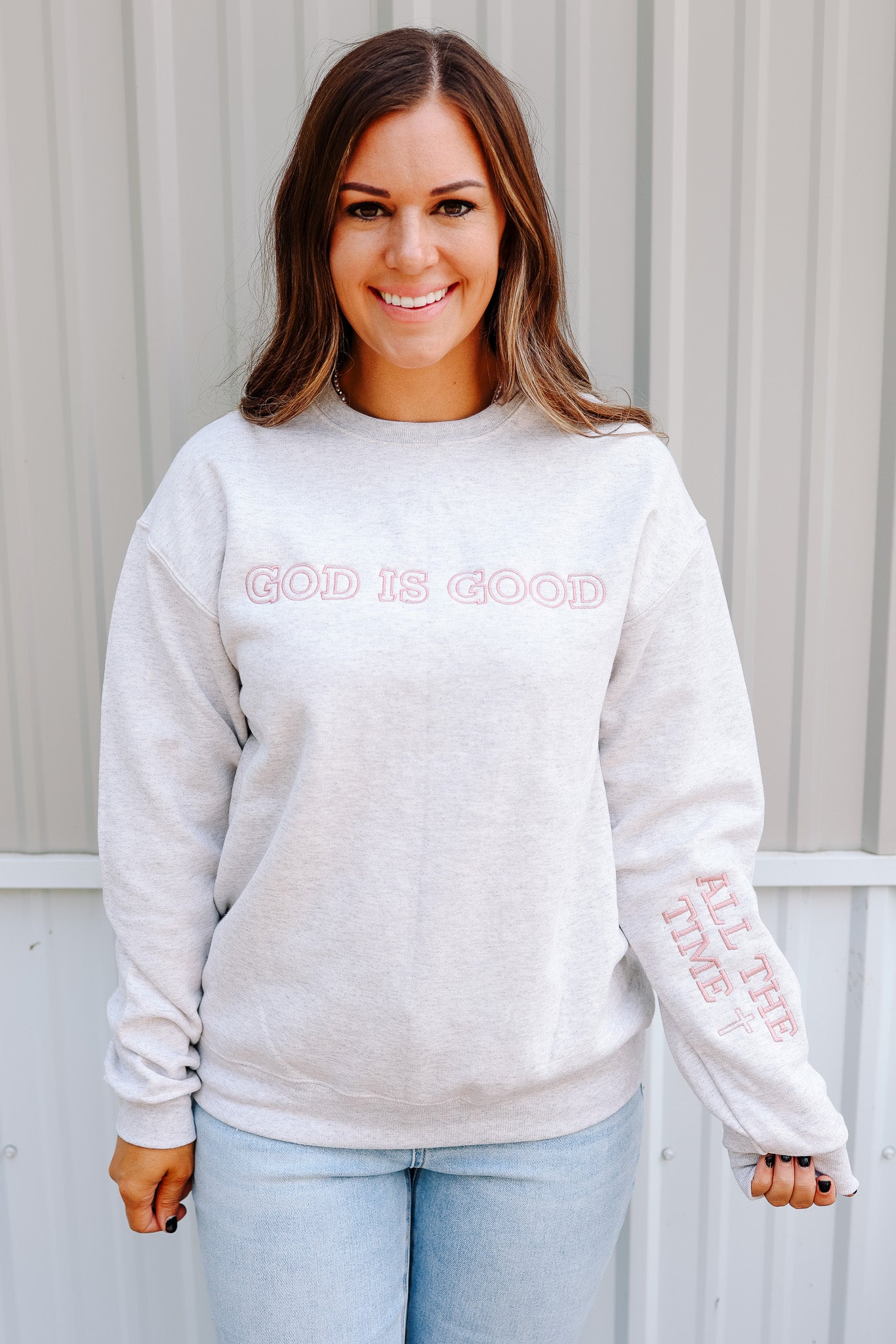 God Is Good Embroidered Crewneck Sweatshirt - Multiple Colors