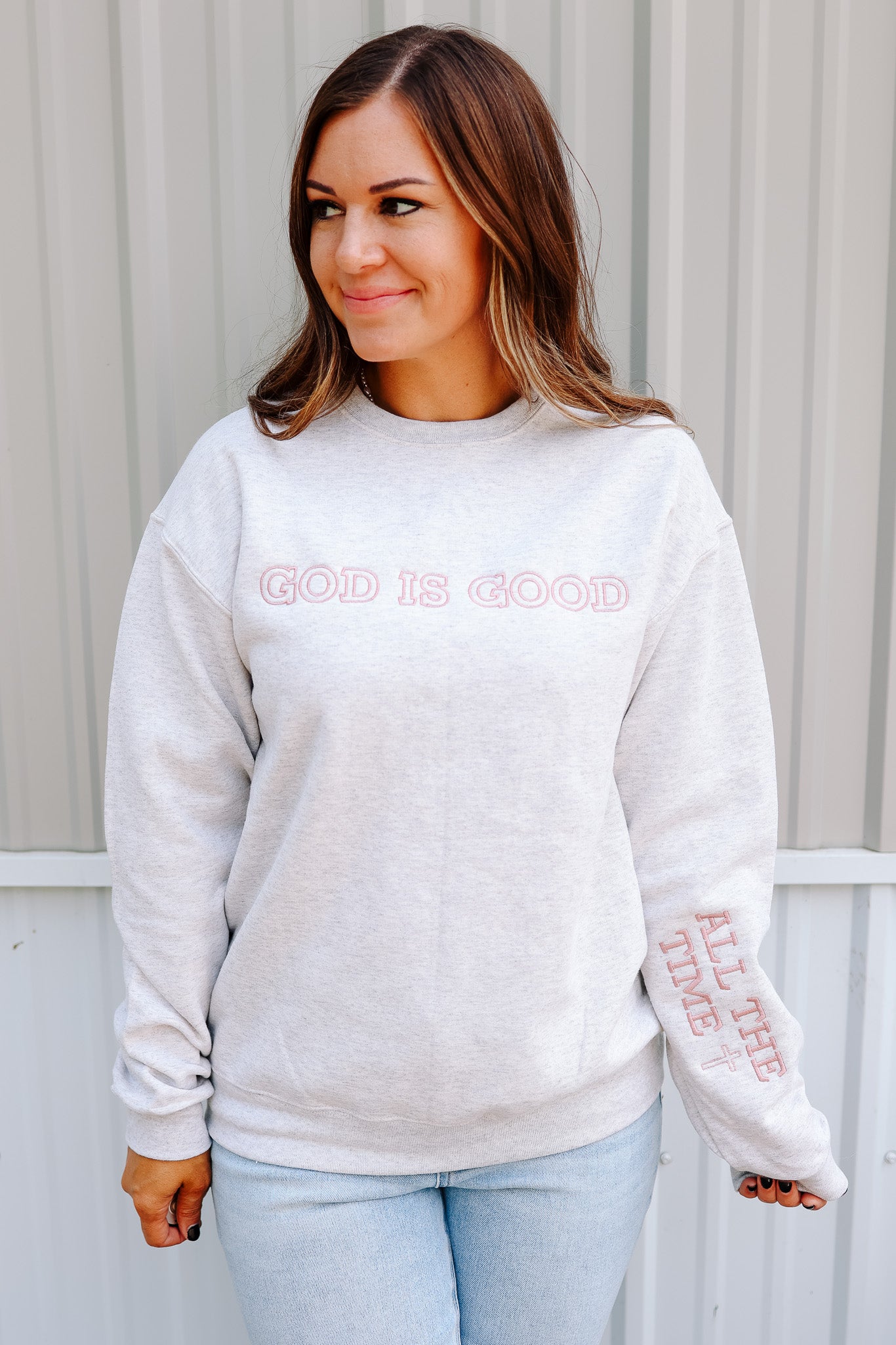 God Is Good Embroidered Crewneck Sweatshirt - Multiple Colors