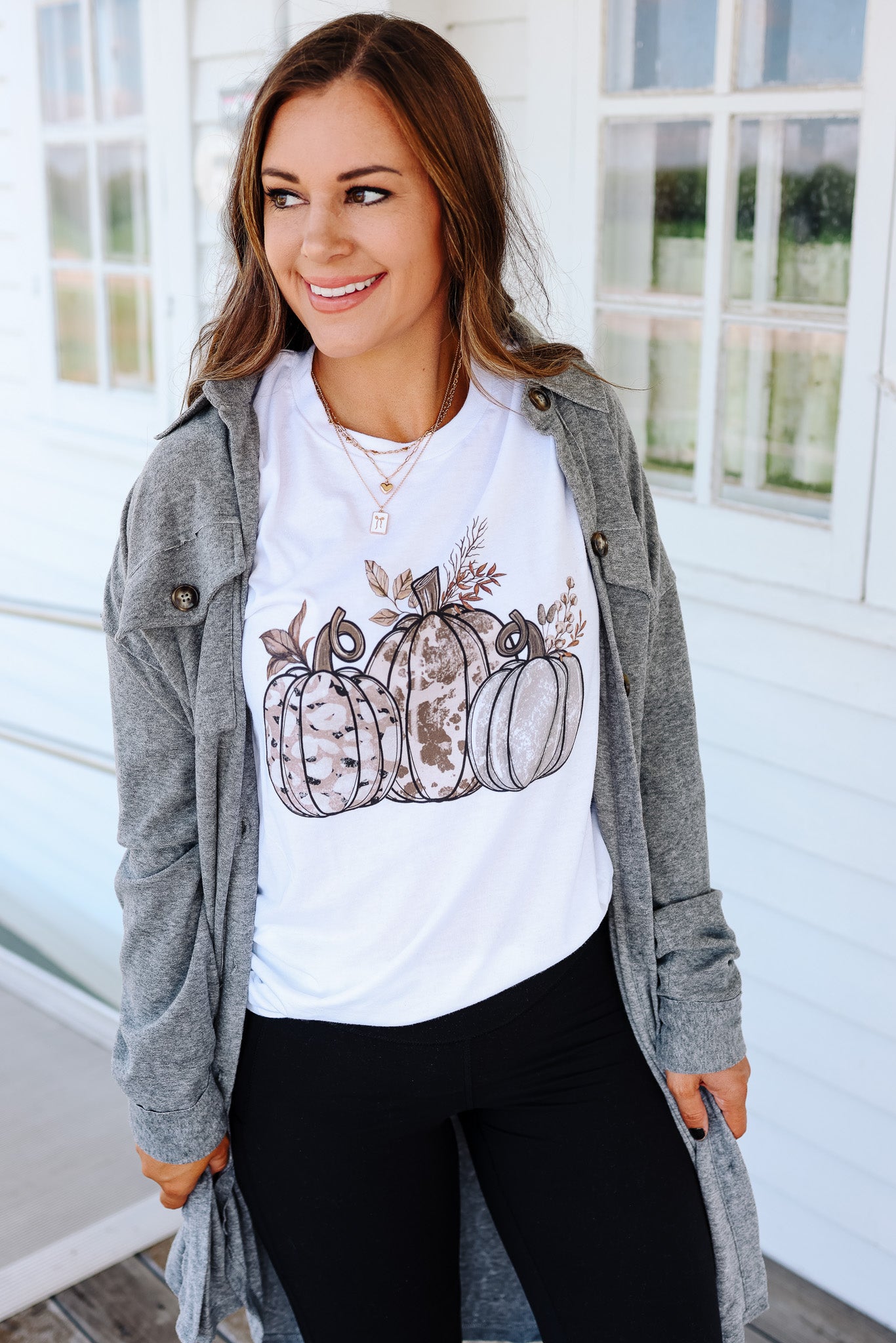 Western Pumpkin Print Graphic Tee - White
