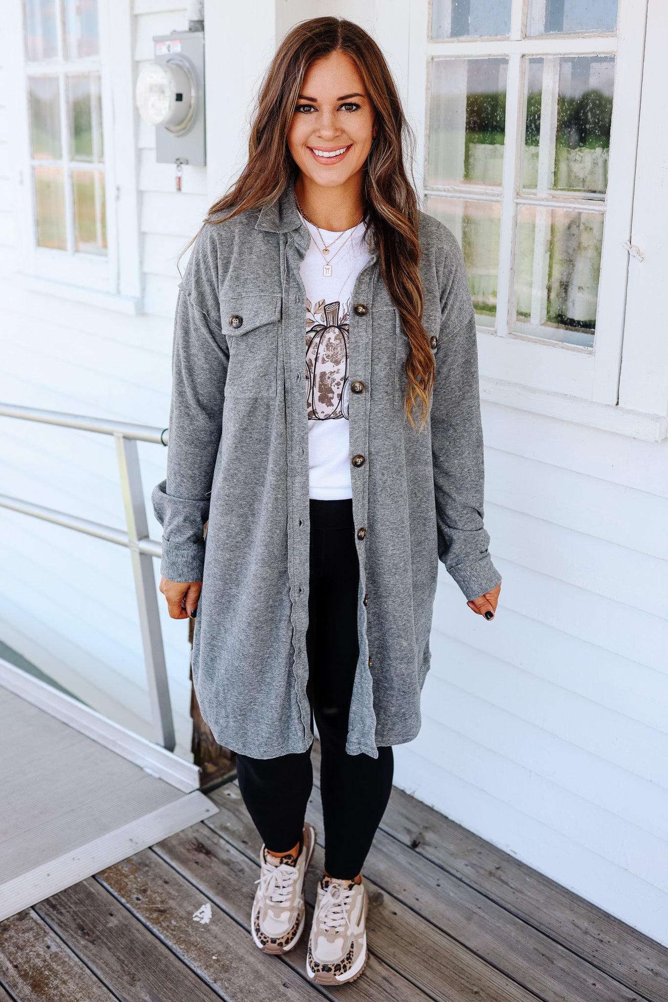 Rita Brushed Long Line Shacket - Grey