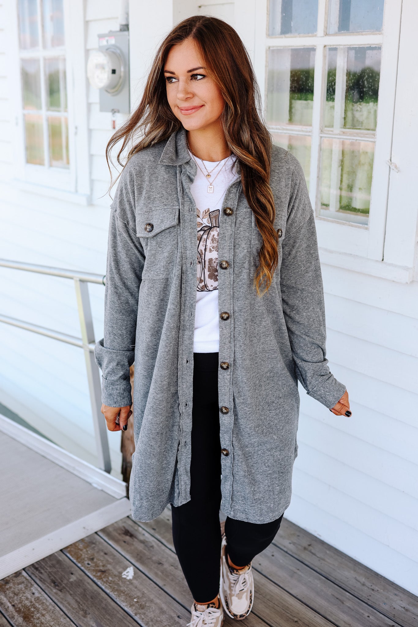 Rita Brushed Long Line Shacket - Grey