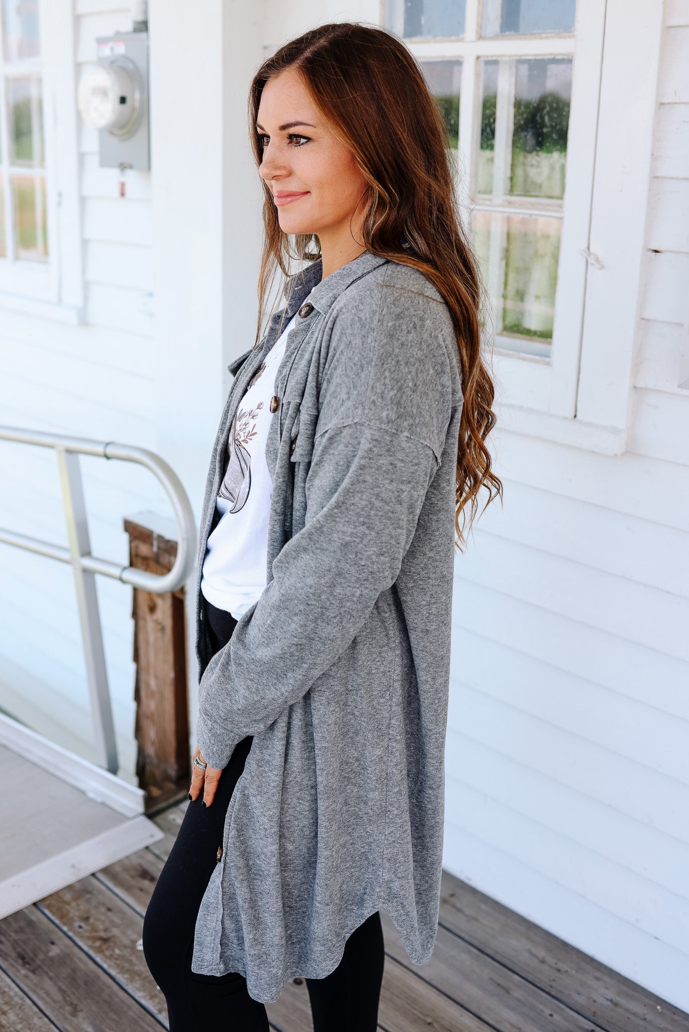 Rita Brushed Long Line Shacket - Grey