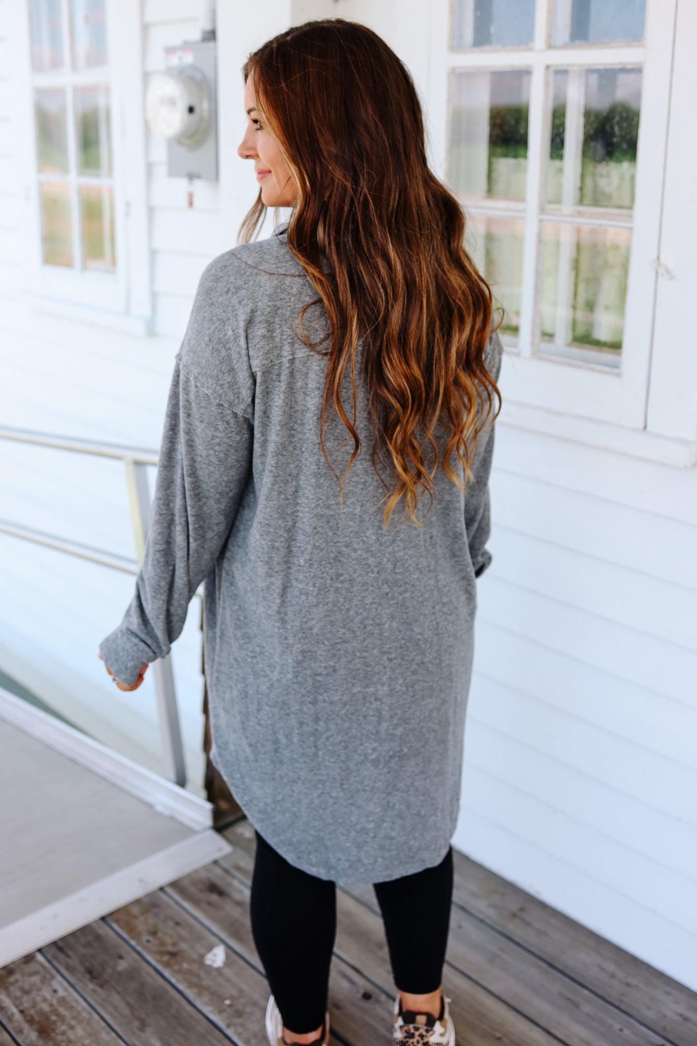 Rita Brushed Long Line Shacket - Grey