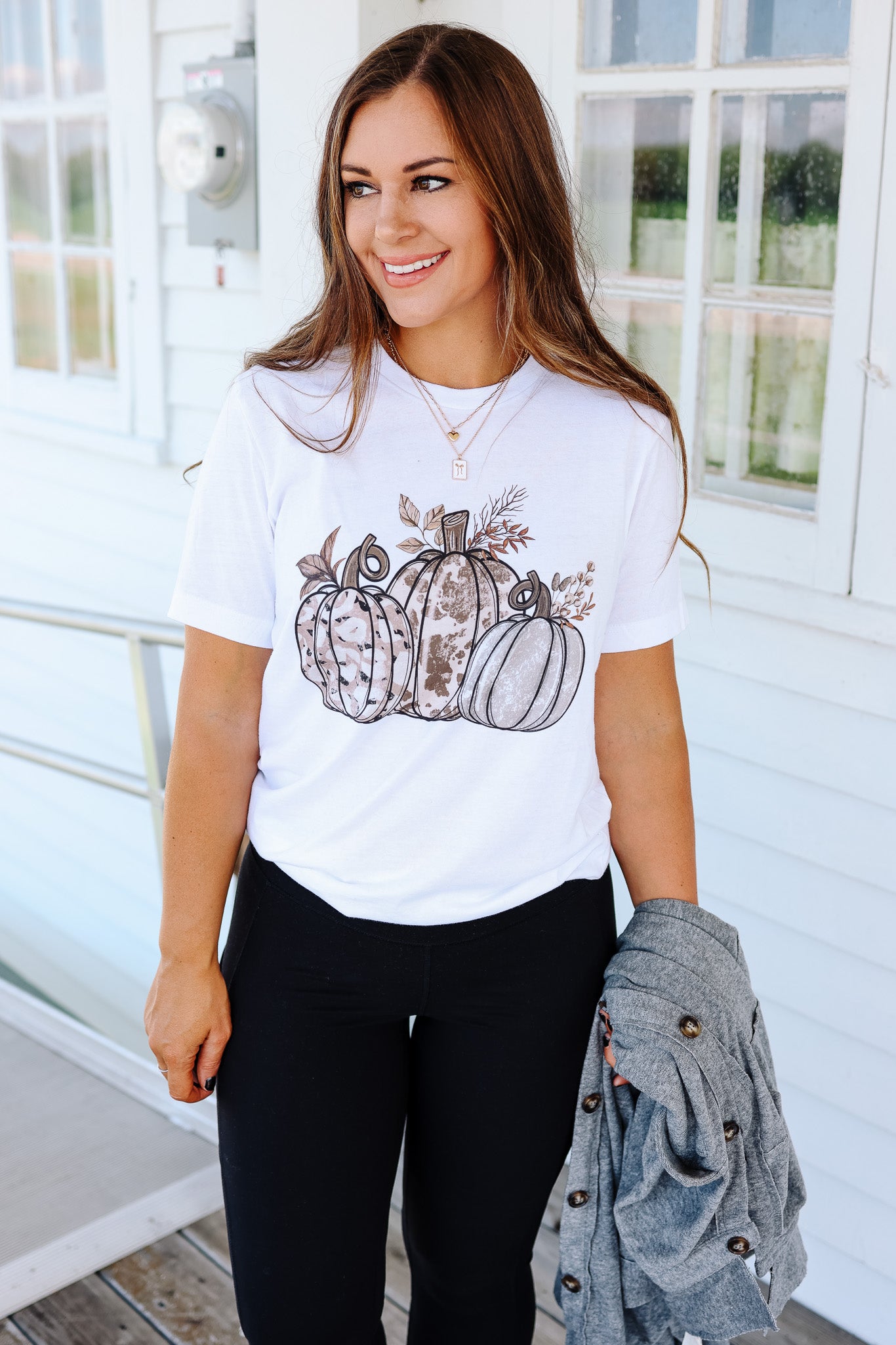Western Pumpkin Print Graphic Tee - White