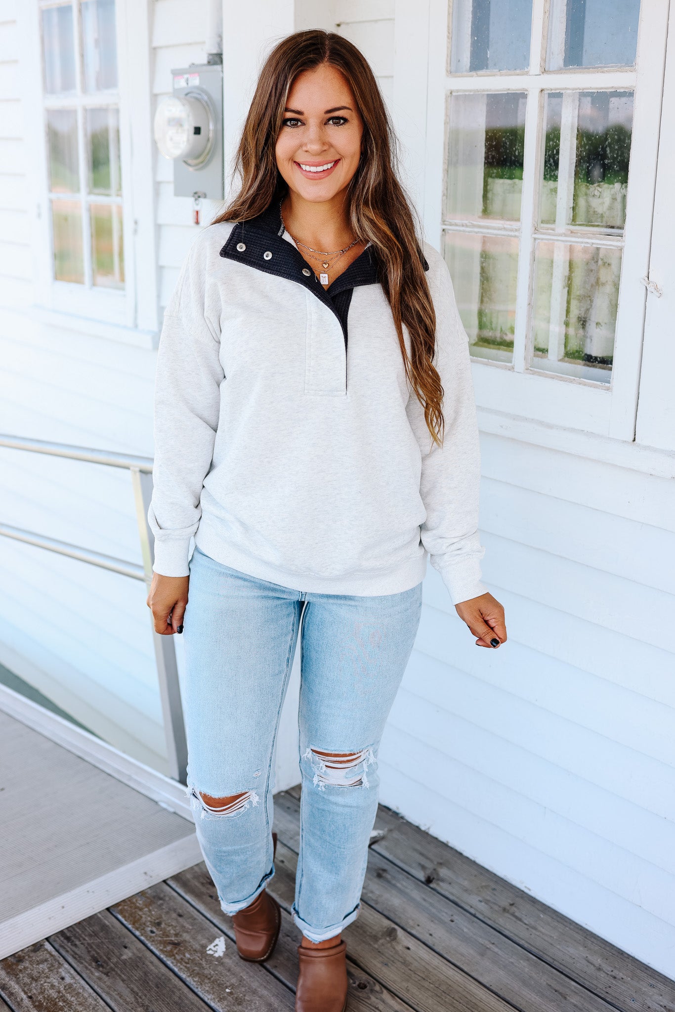 Gia Snow Wash Sweatshirt - Heather Grey