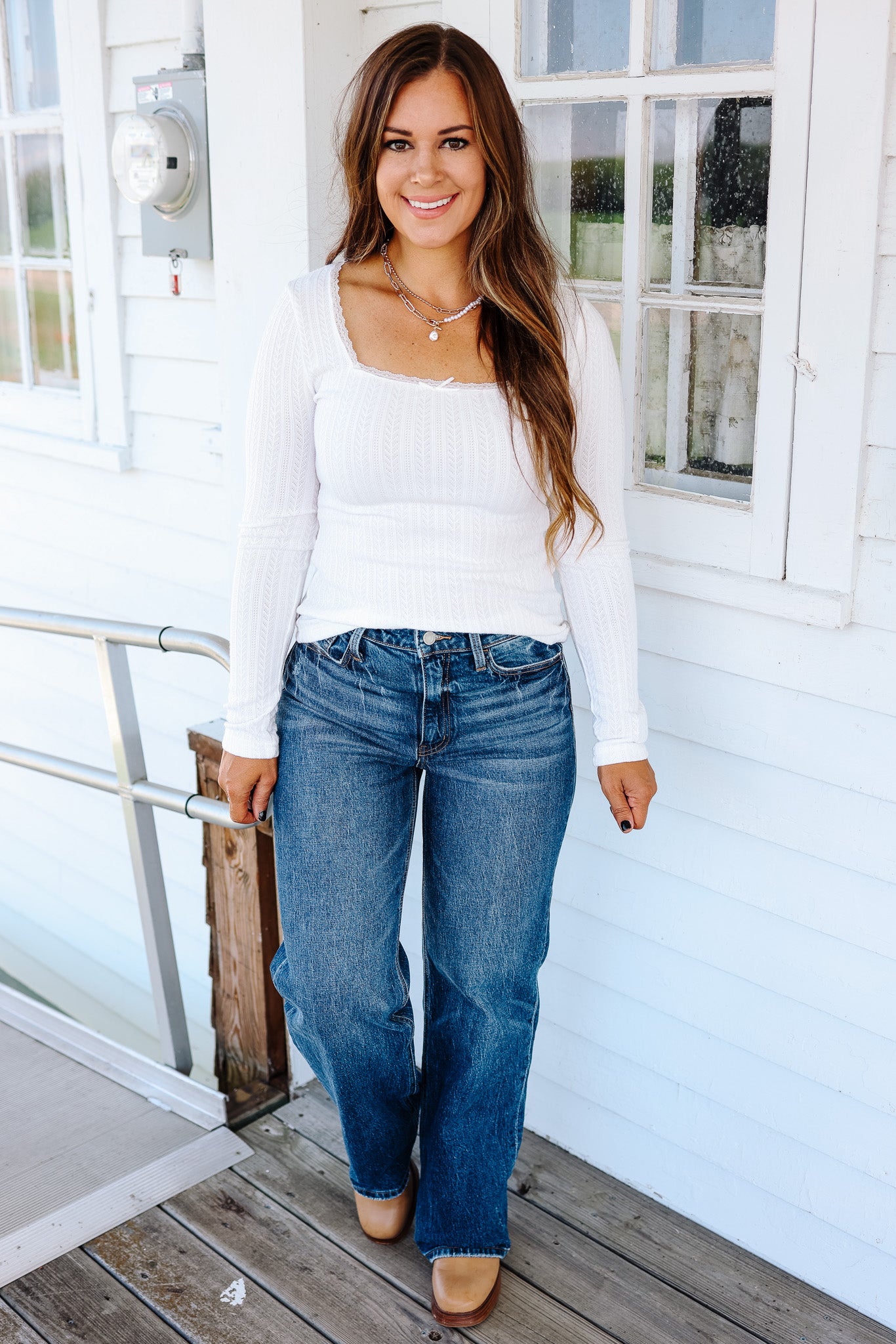 Holly Lace Edge Pointelle Top - Off White