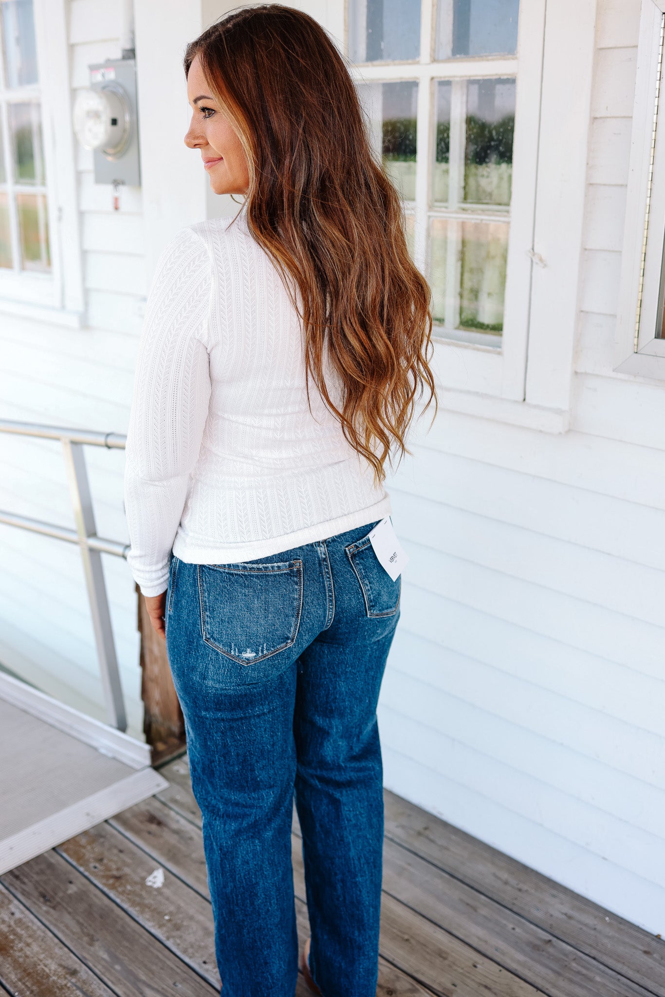 Holly Lace Edge Pointelle Top - Off White