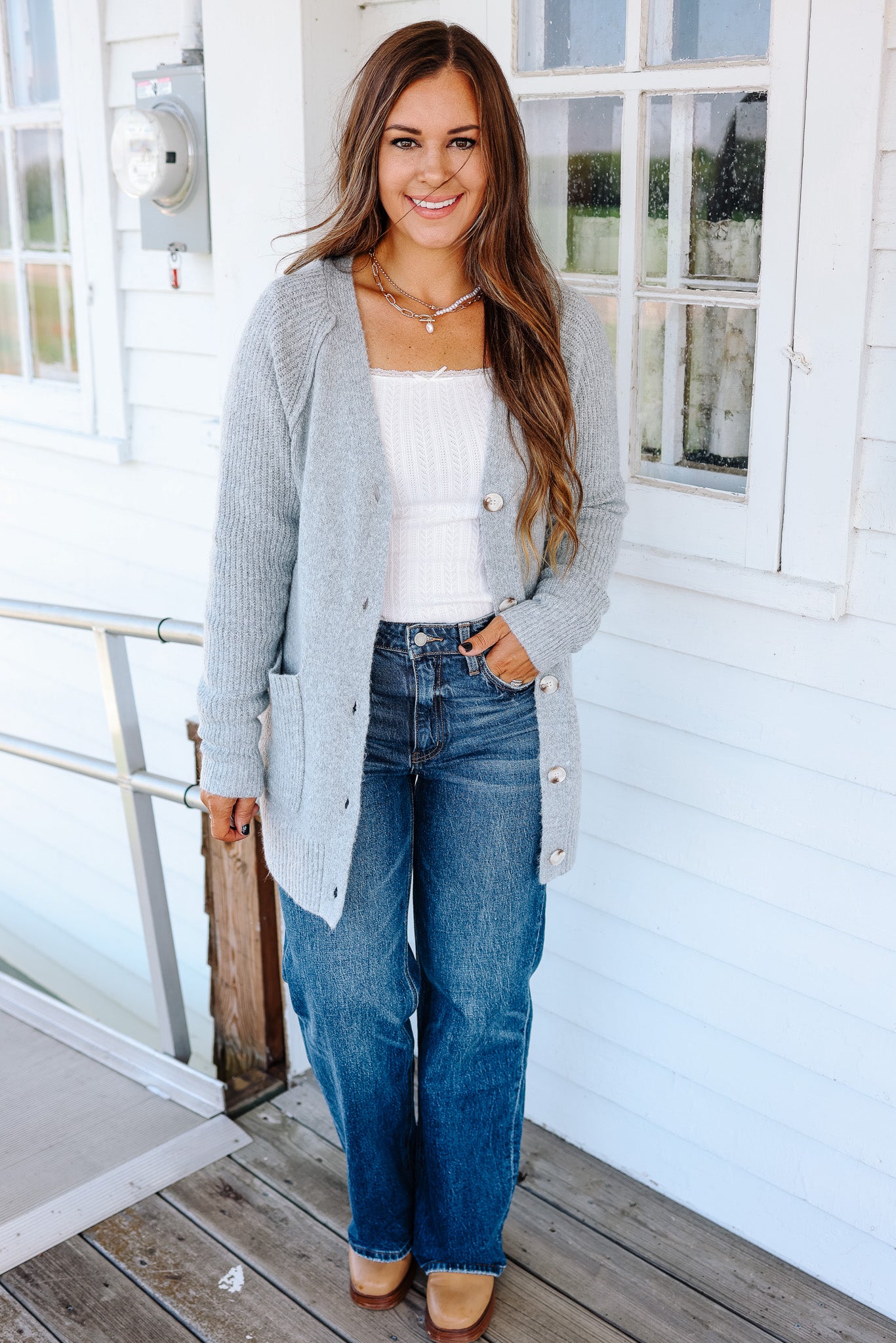 Lina Button Down Cardigan - Grey