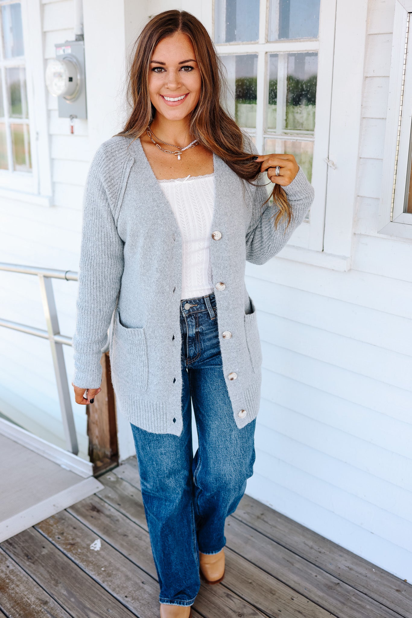 Lina Button Down Cardigan - Grey
