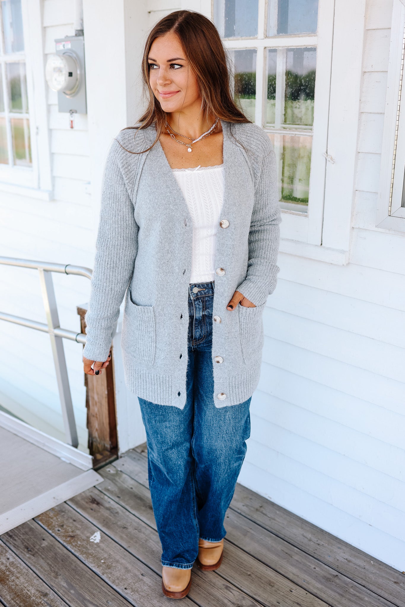 Lina Button Down Cardigan - Grey