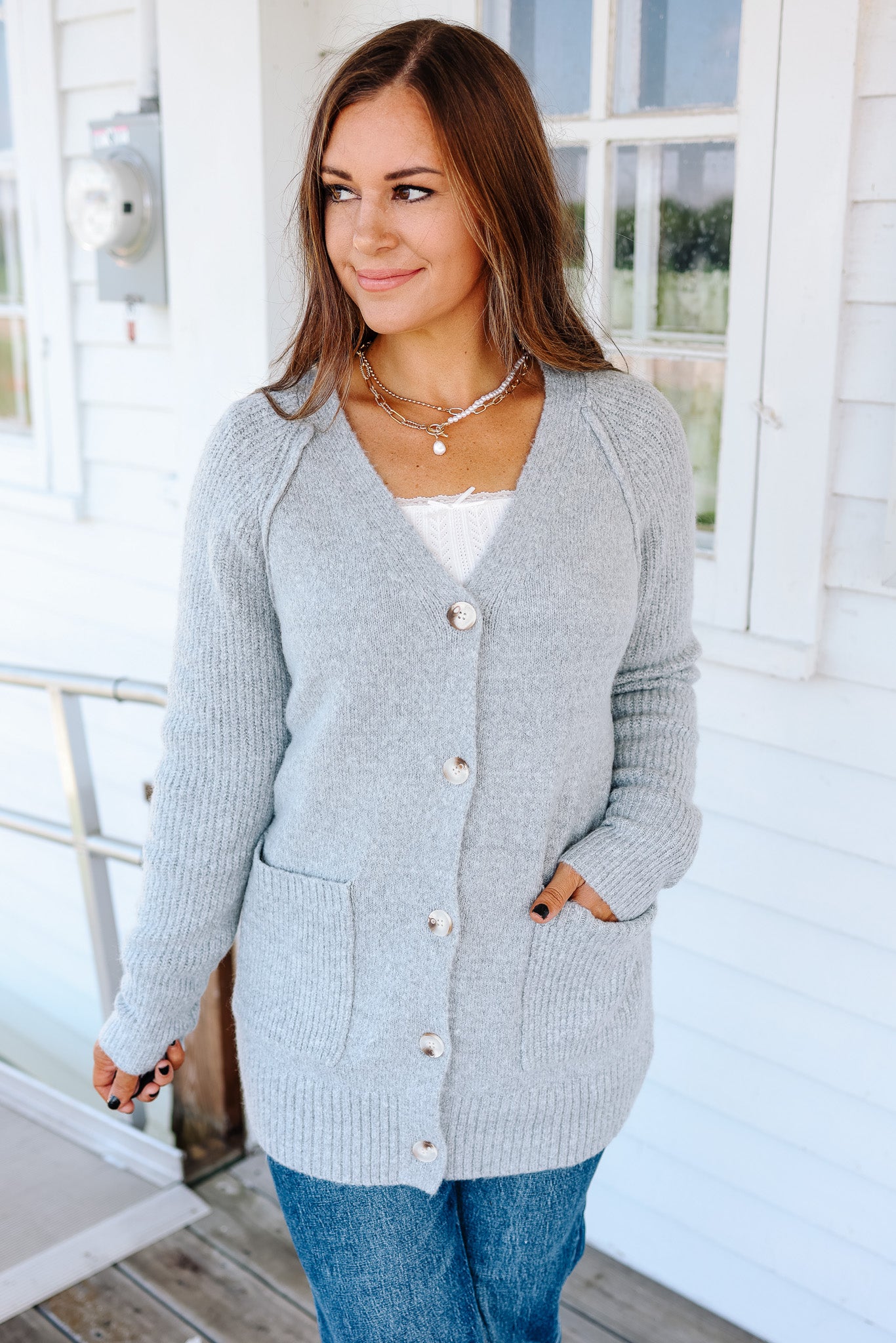 Lina Button Down Cardigan - Grey