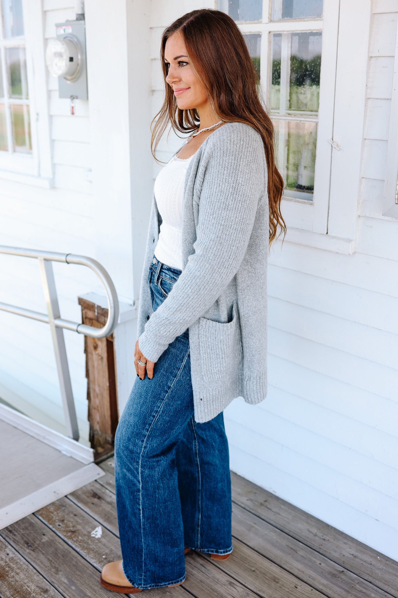 Lina Button Down Cardigan - Grey