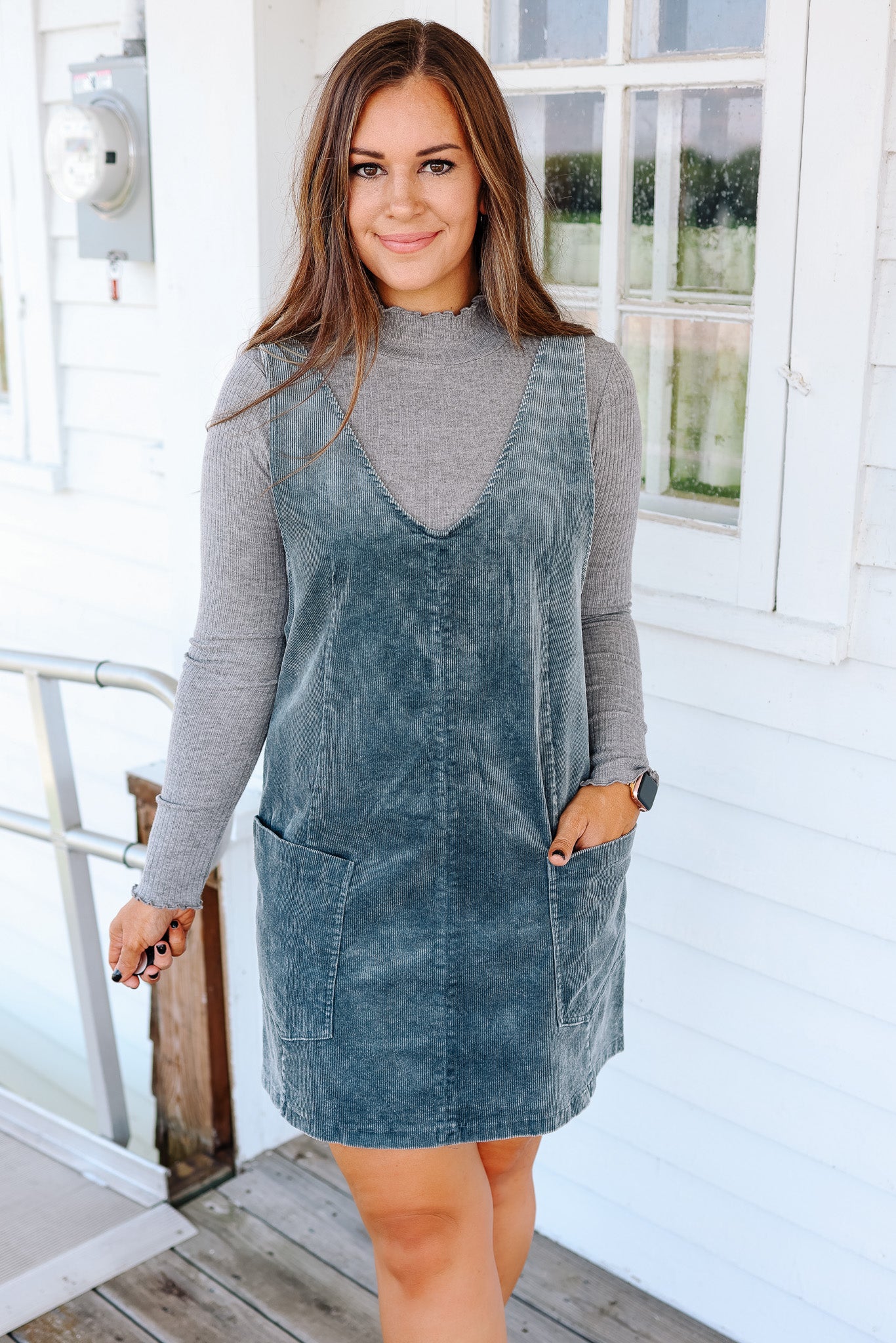 Brynn Corduroy Overall Dress - Washed Teal