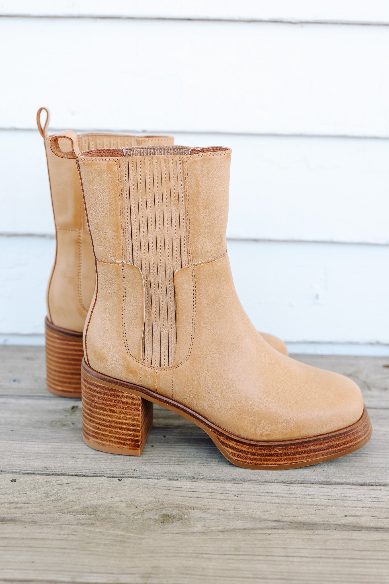 Tricia Platform Mid-Calf Booties - Tan
