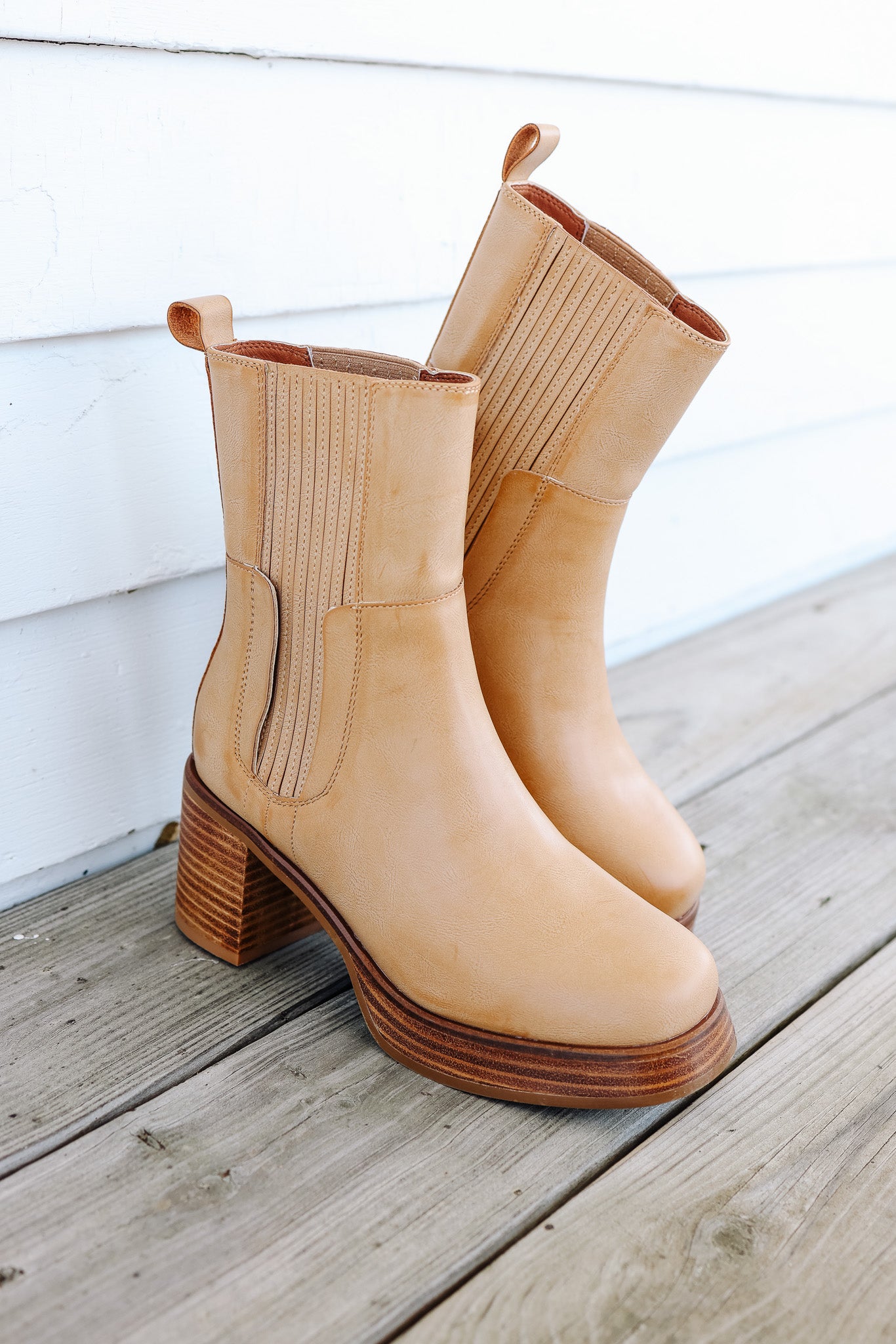 Tricia Platform Mid-Calf Booties - Tan