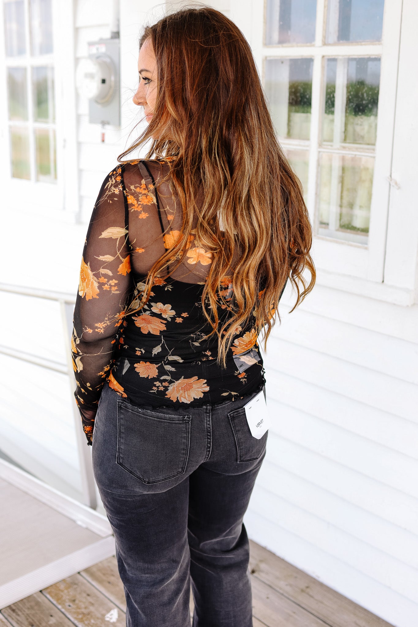 Hailey Floral Mesh Printed Top - Black