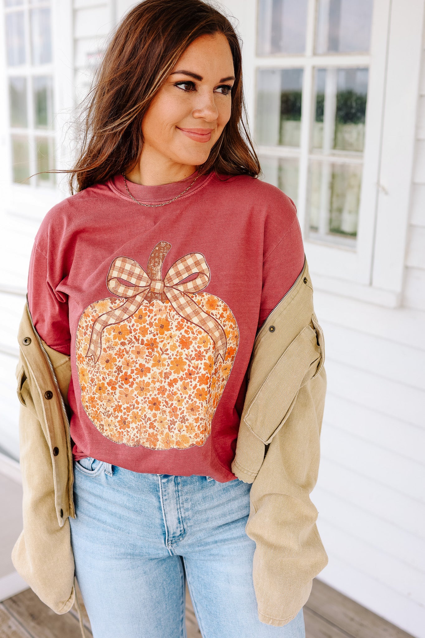 Pumpkin Patch Cutie Graphic Tee - Brick