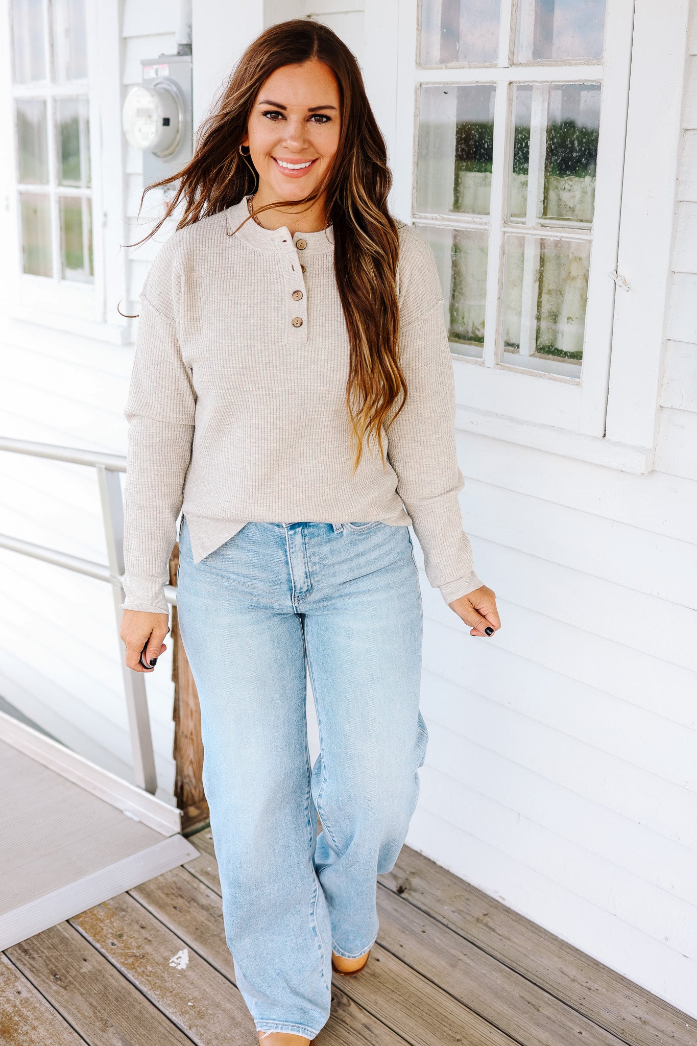 Gianna Waffle Sweater - Oatmeal