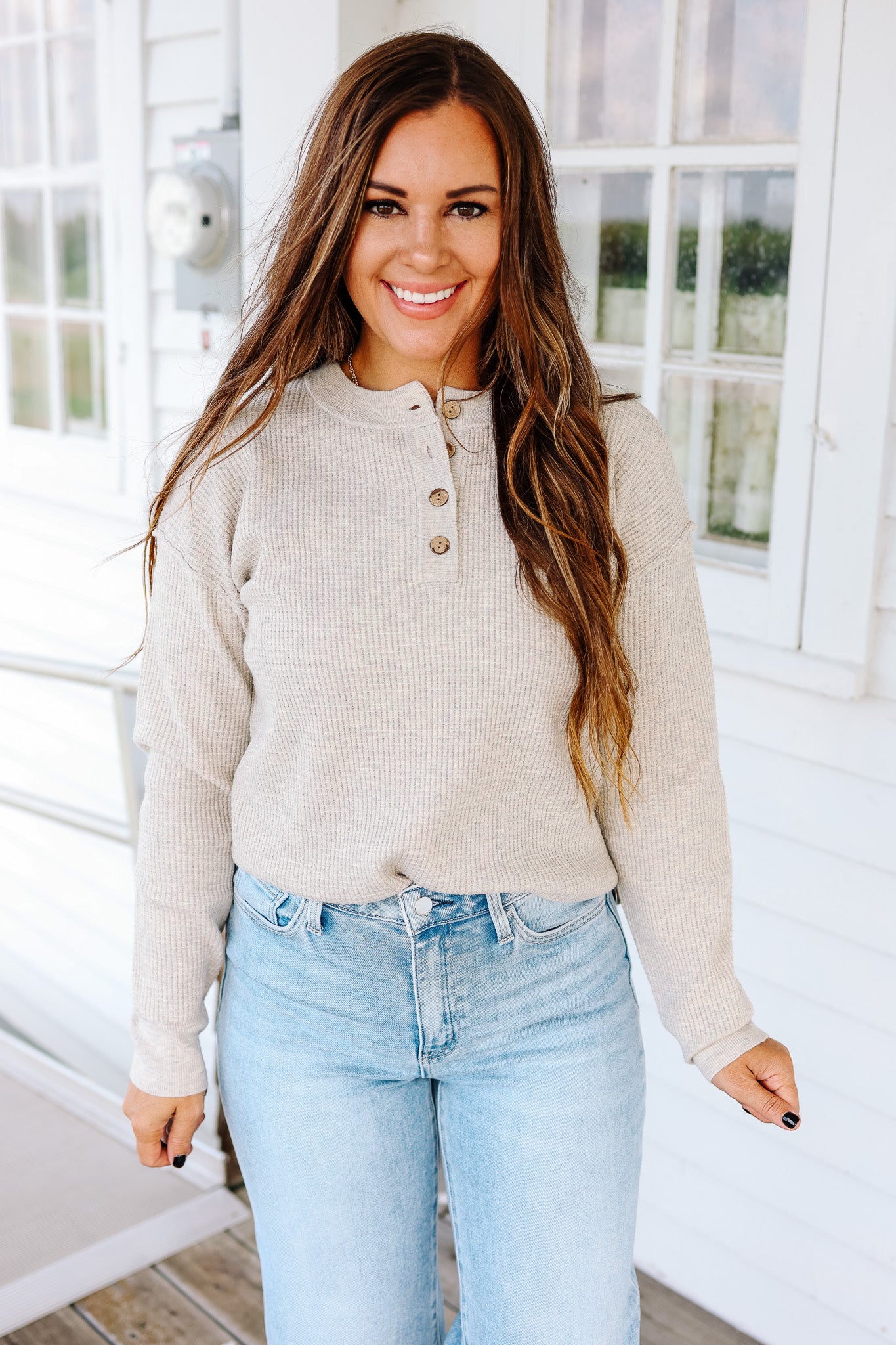 Gianna Waffle Sweater - Oatmeal