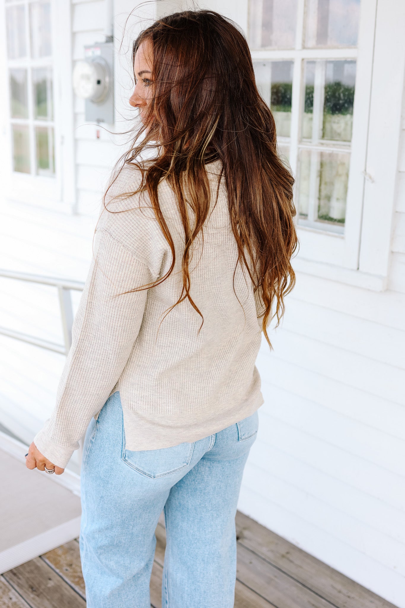 Gianna Waffle Sweater - Oatmeal