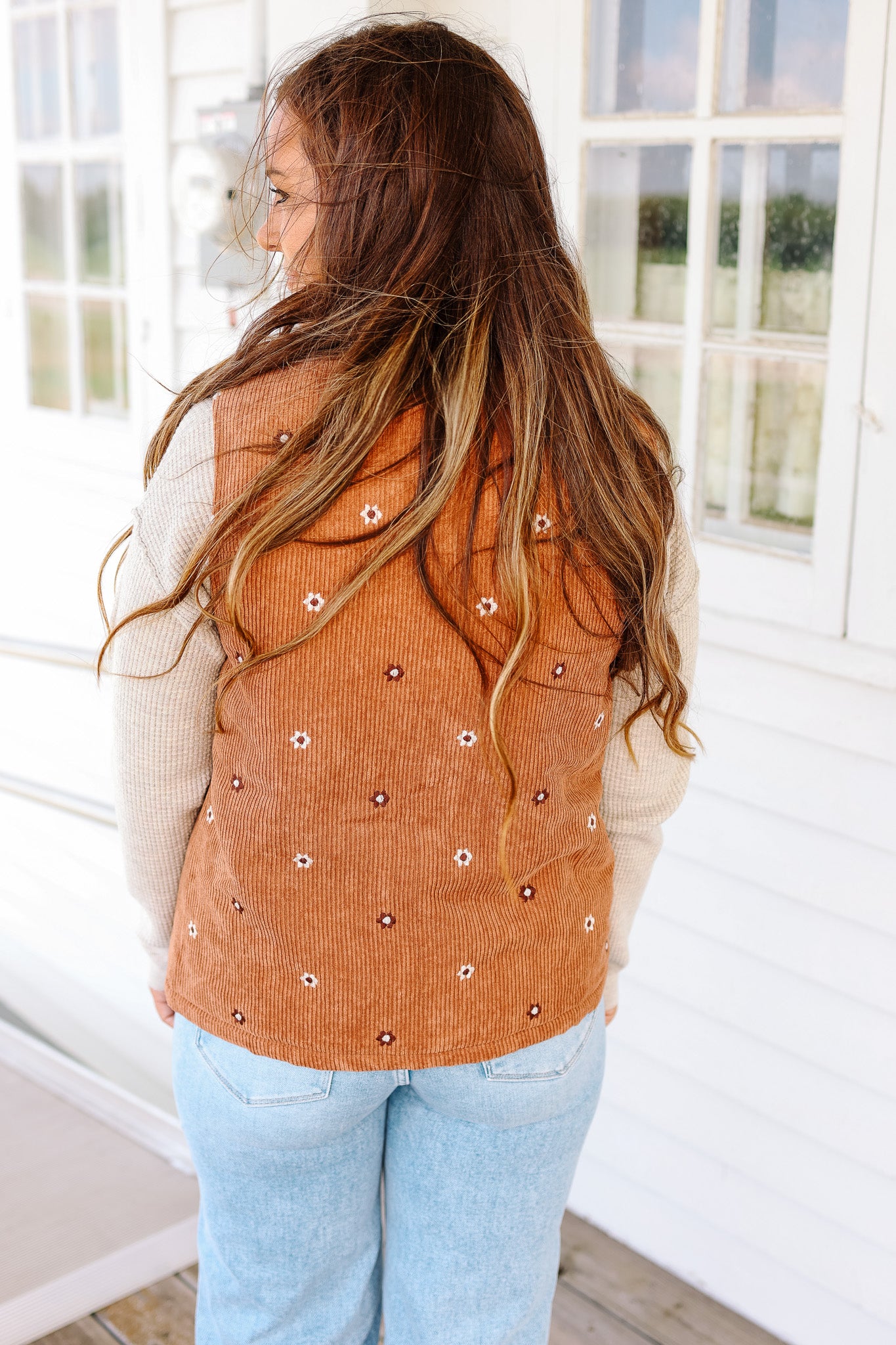 Rowan Embroidered Corduroy Vest - Caramel