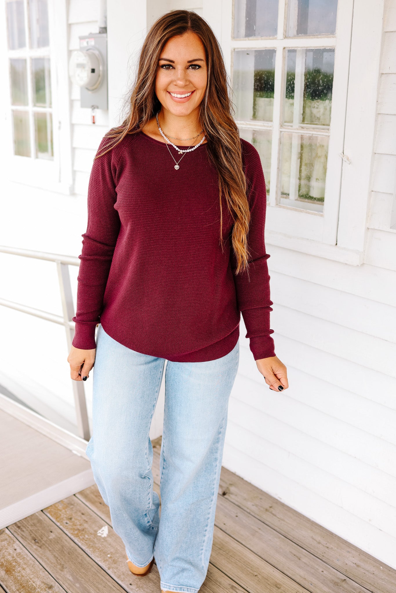 Isabella Waffle Knit Pullover - Dark Plum