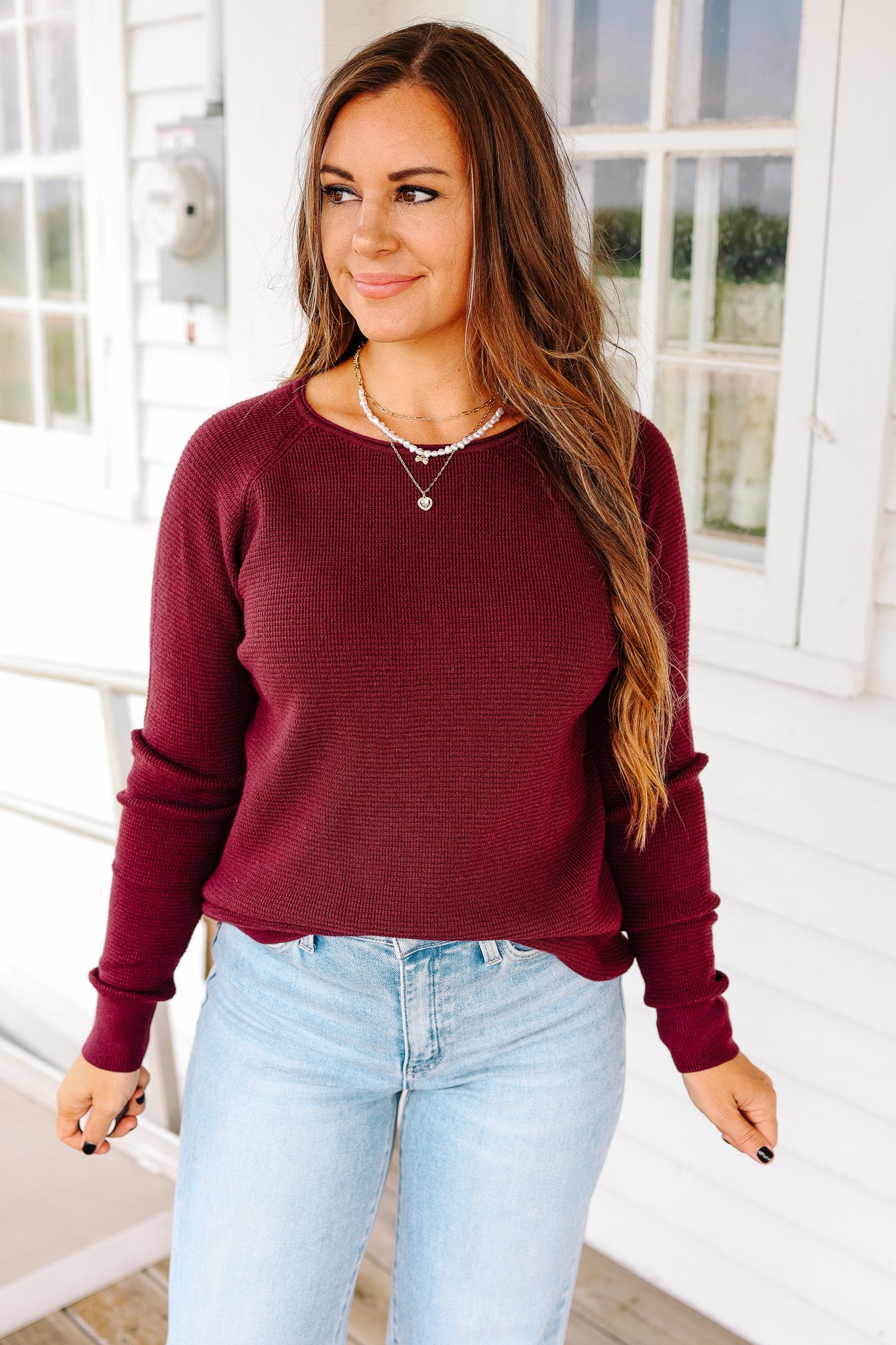 Isabella Waffle Knit Pullover - Dark Plum