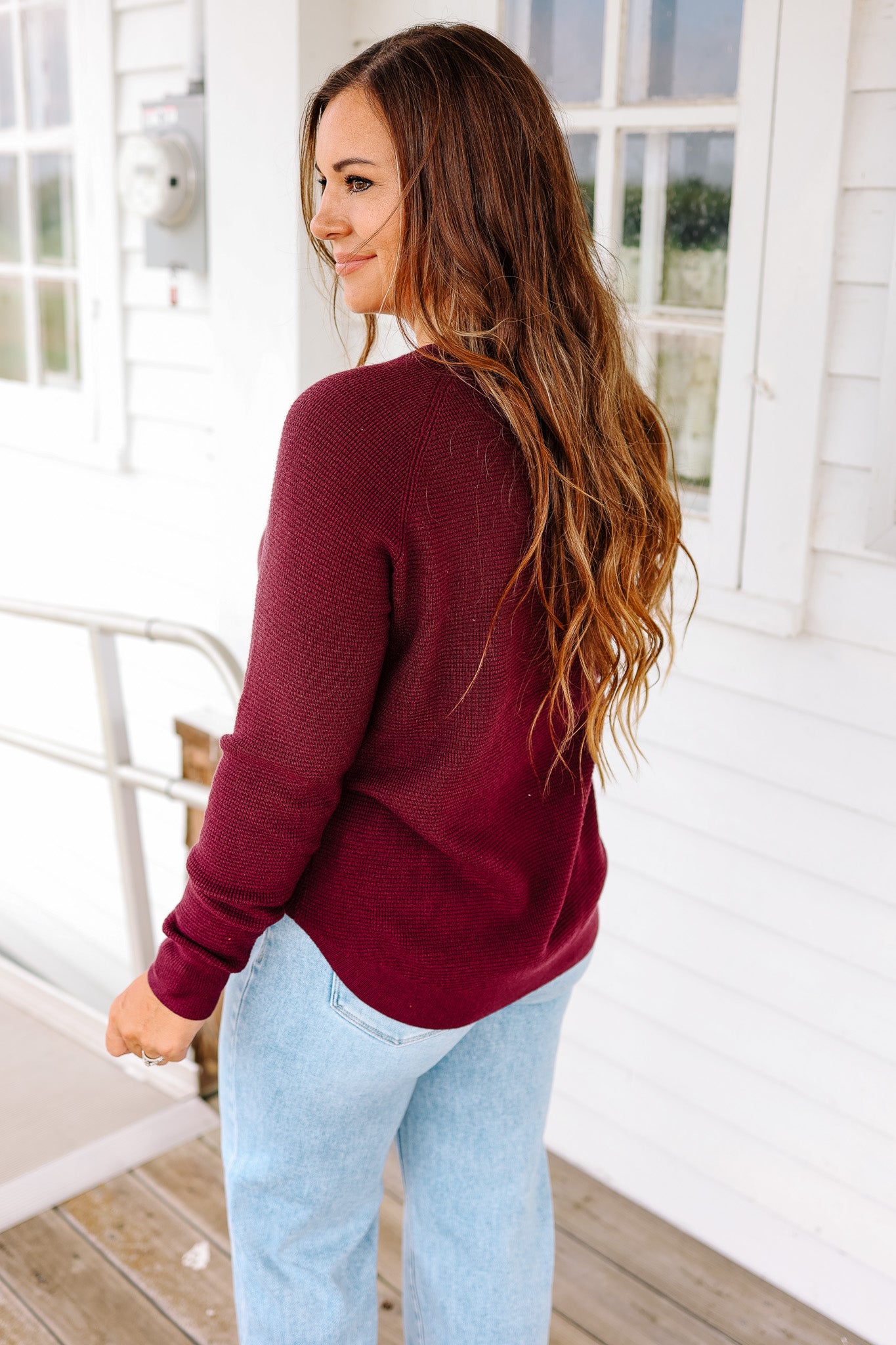 Isabella Waffle Knit Pullover - Dark Plum