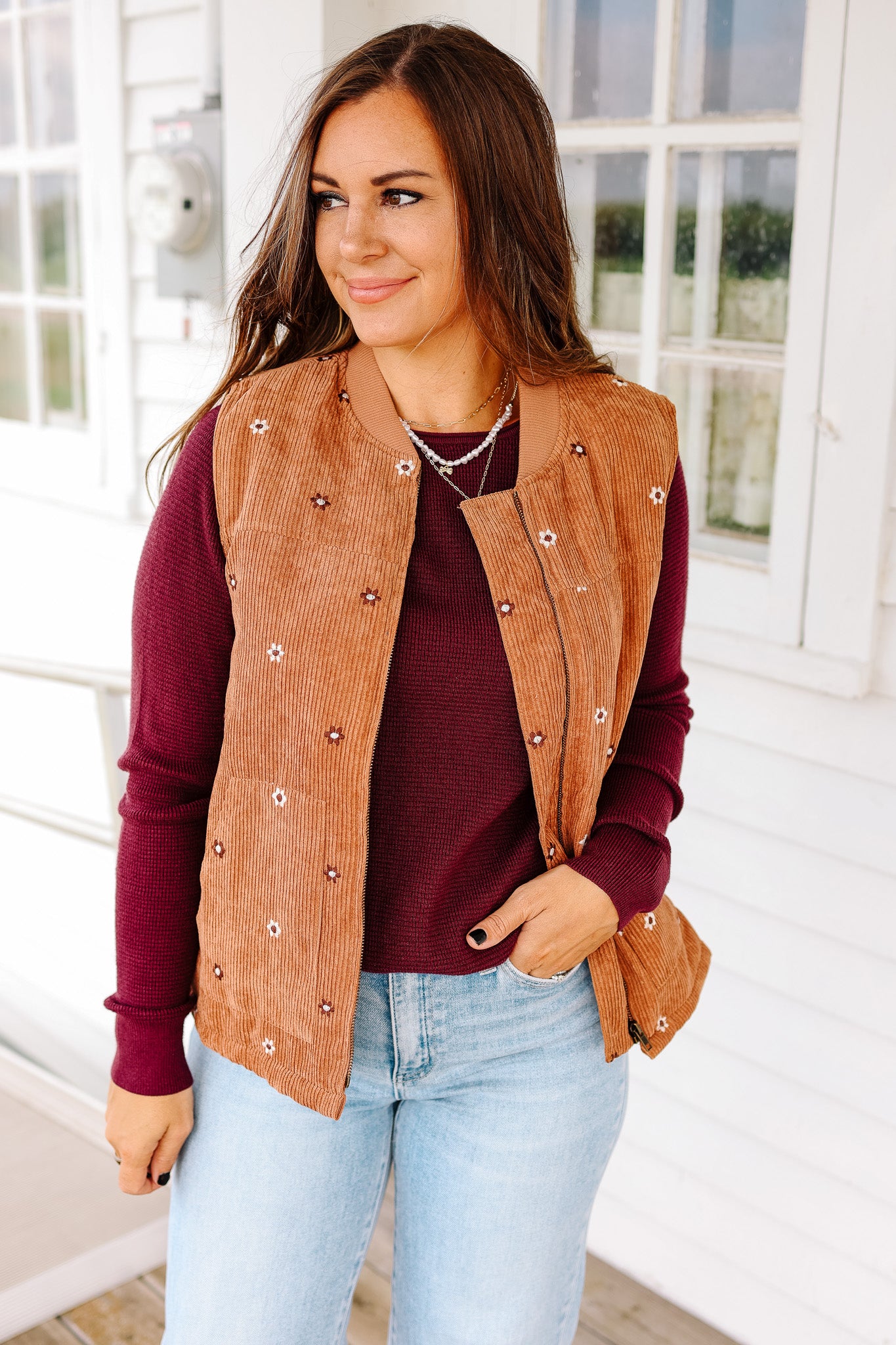 Rowan Embroidered Corduroy Vest - Caramel