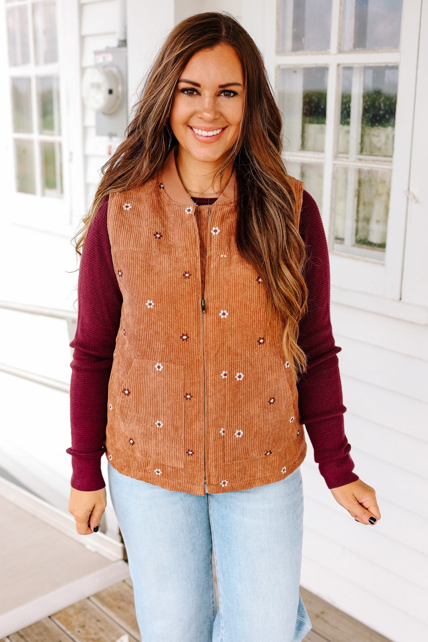 Rowan Embroidered Corduroy Vest - Caramel