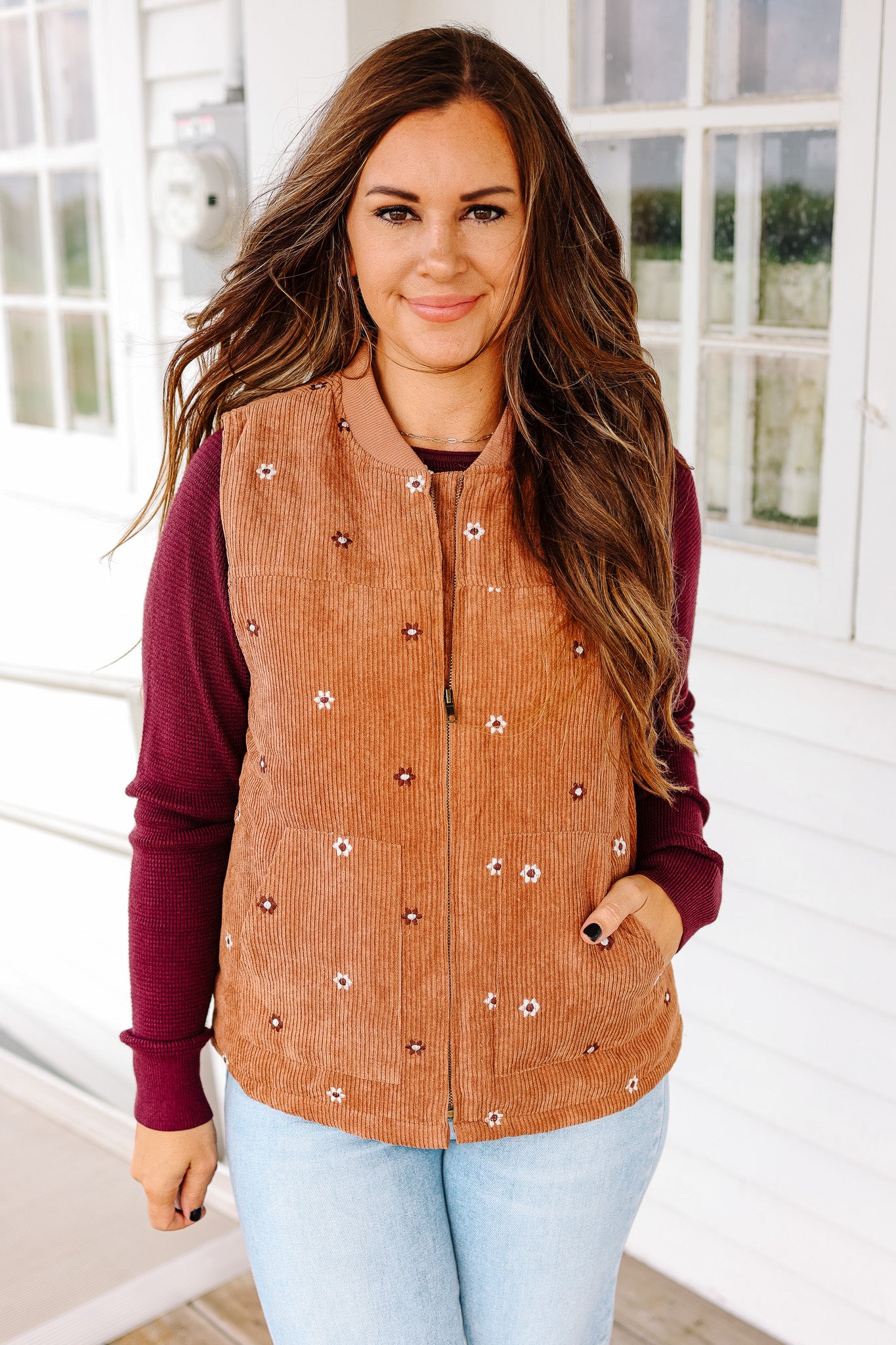 Rowan Embroidered Corduroy Vest - Caramel