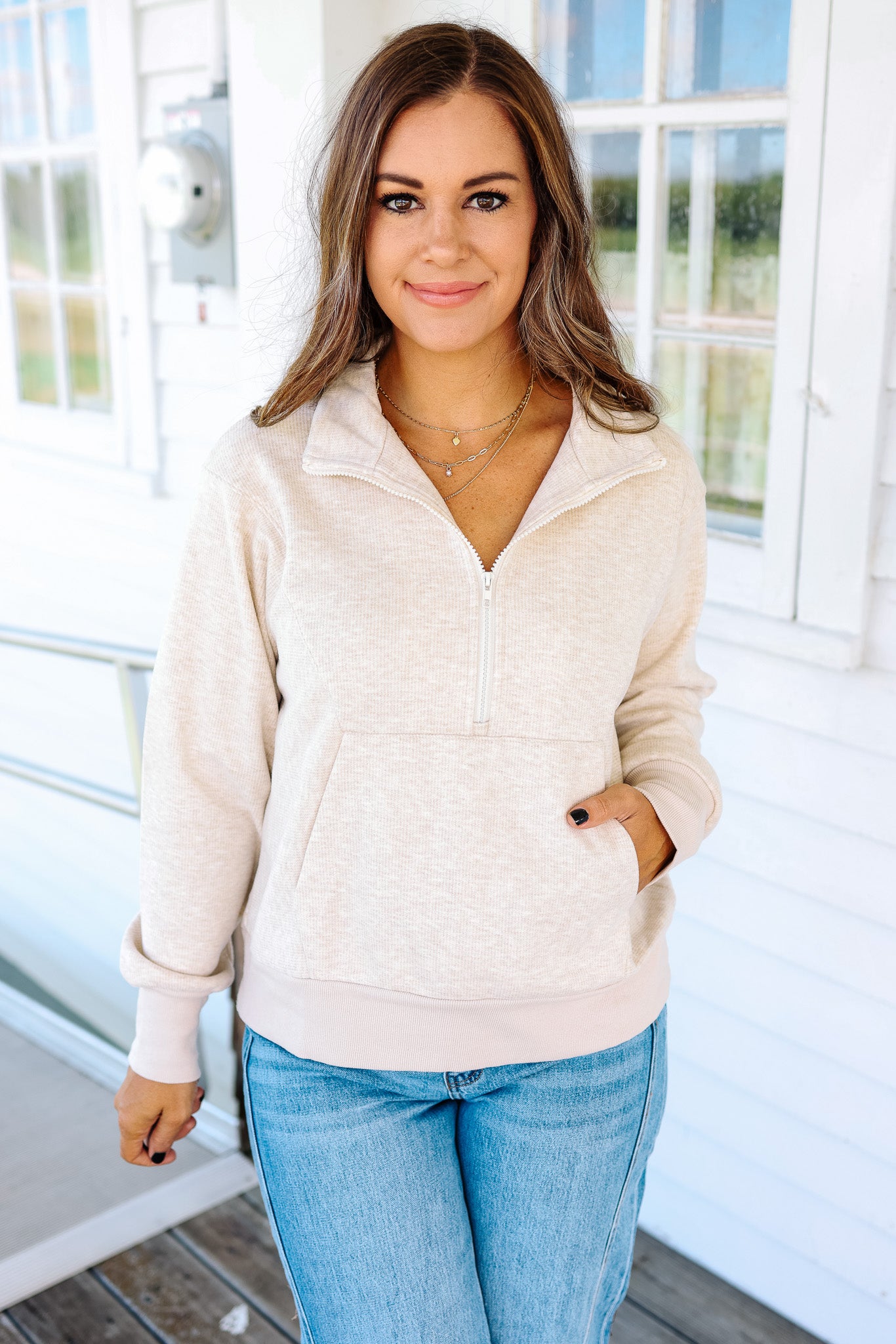 Calla Half Zip Top - Ecru